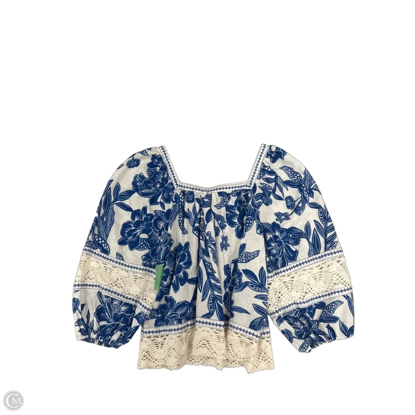 Top 3/4 Sleeve By Christian Siriano In Blue & White, Size: S