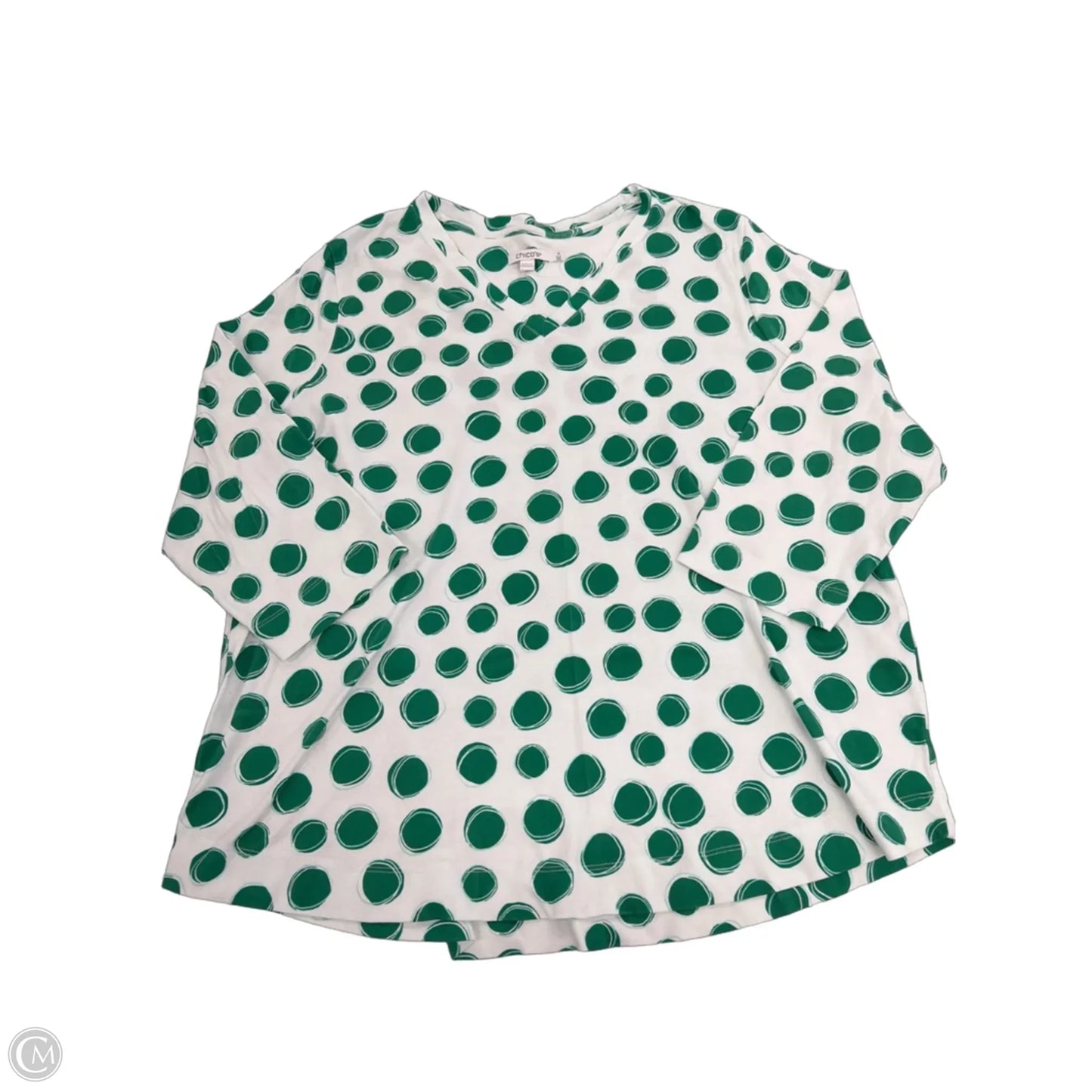 Top Short Sleeve By Chicos In Green & White, Size: Xxl
