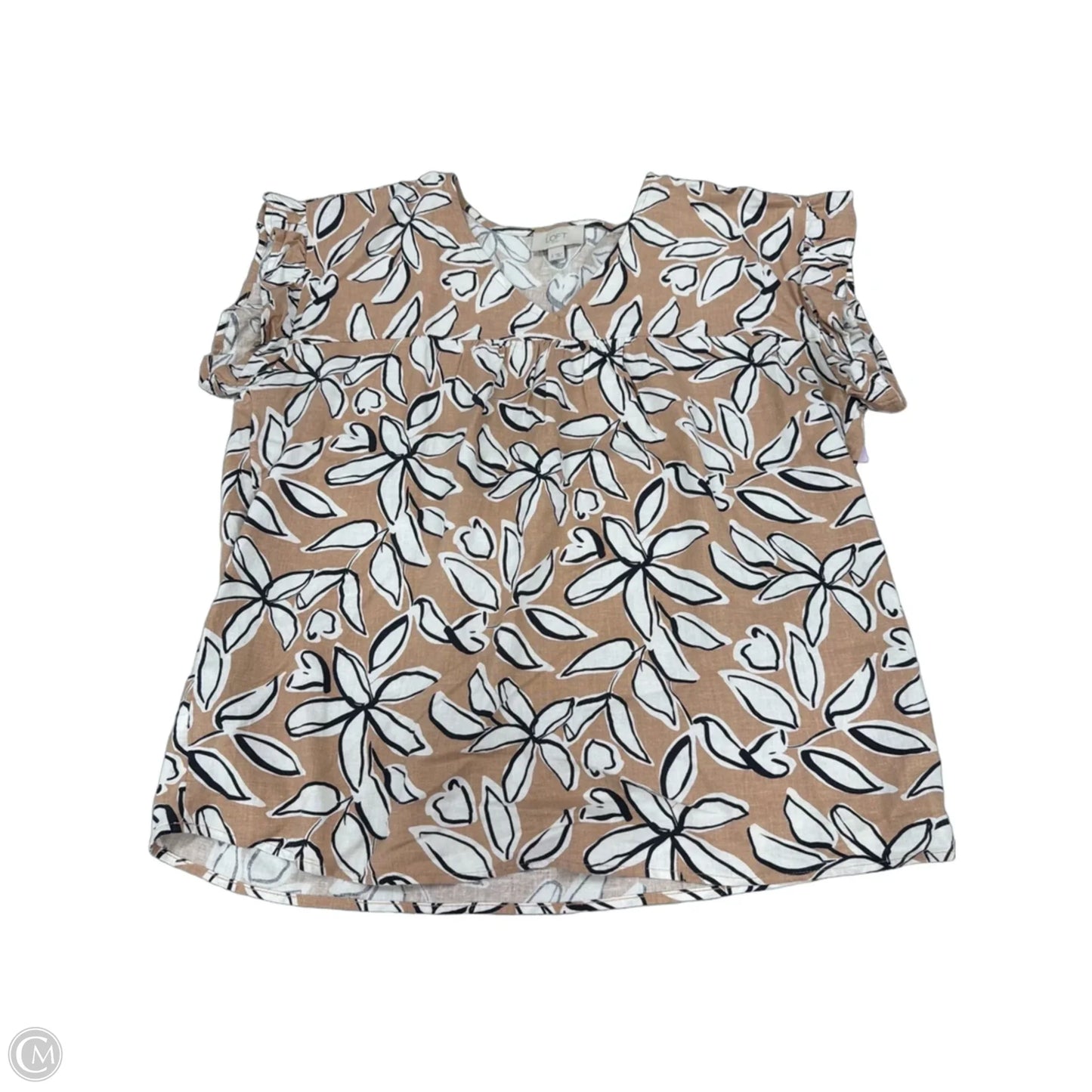 Top Short Sleeve By Loft In Tan & White, Size: S