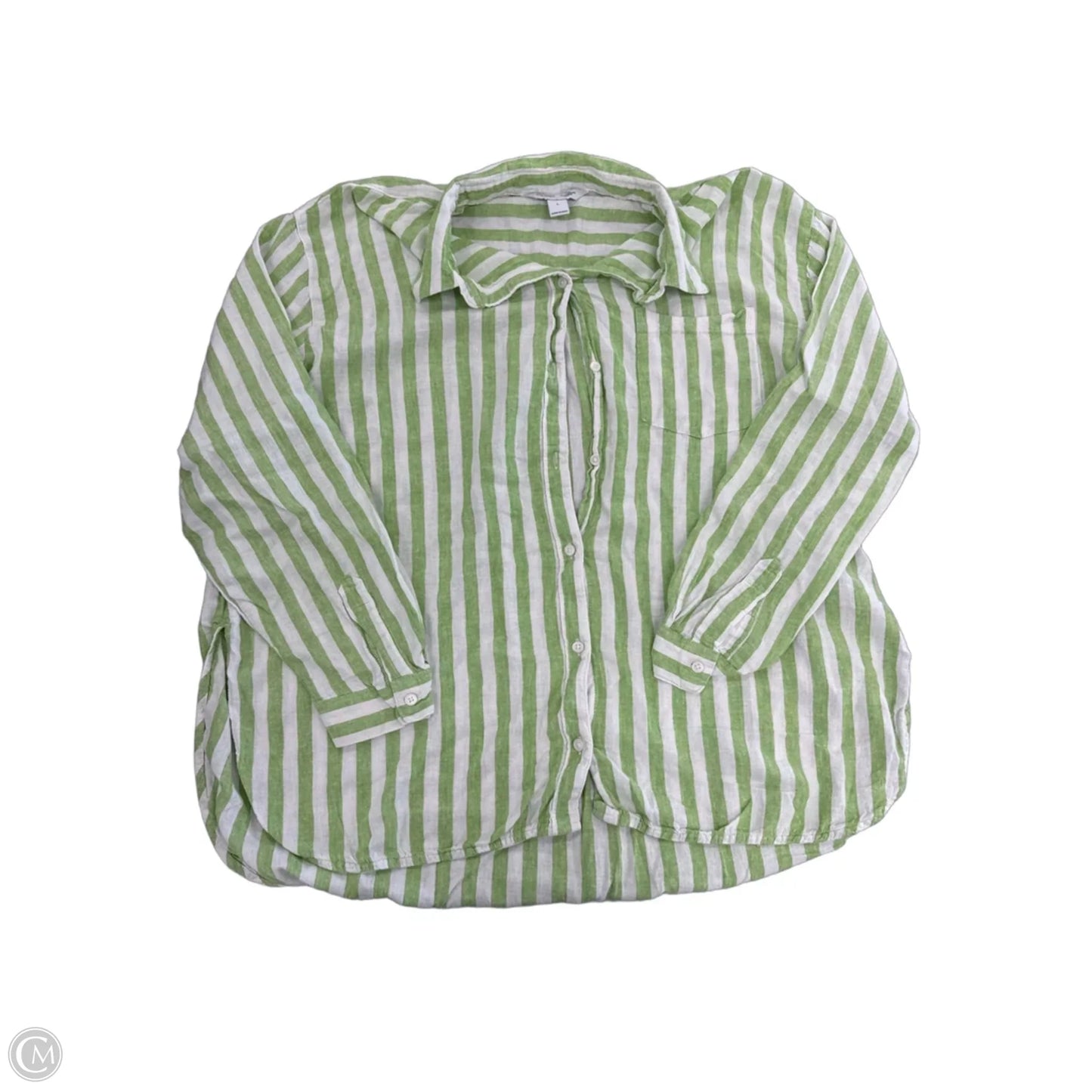 Top Long Sleeve By Old Navy In Green & White, Size: L