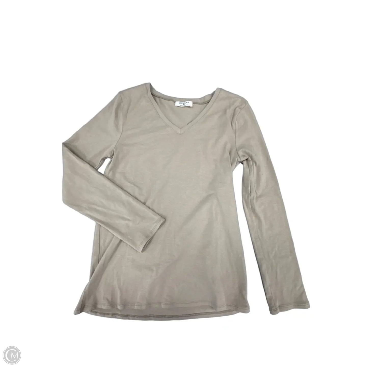 Top Long Sleeve Basic By Zenana In Taupe, Size: Xl