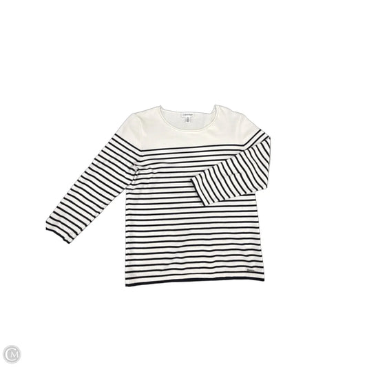 Top Long Sleeve By Calvin Klein In Blue & White, Size: M