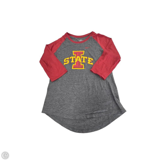 Top 3/4 Sleeve By Nike In Grey & Red, Size: S