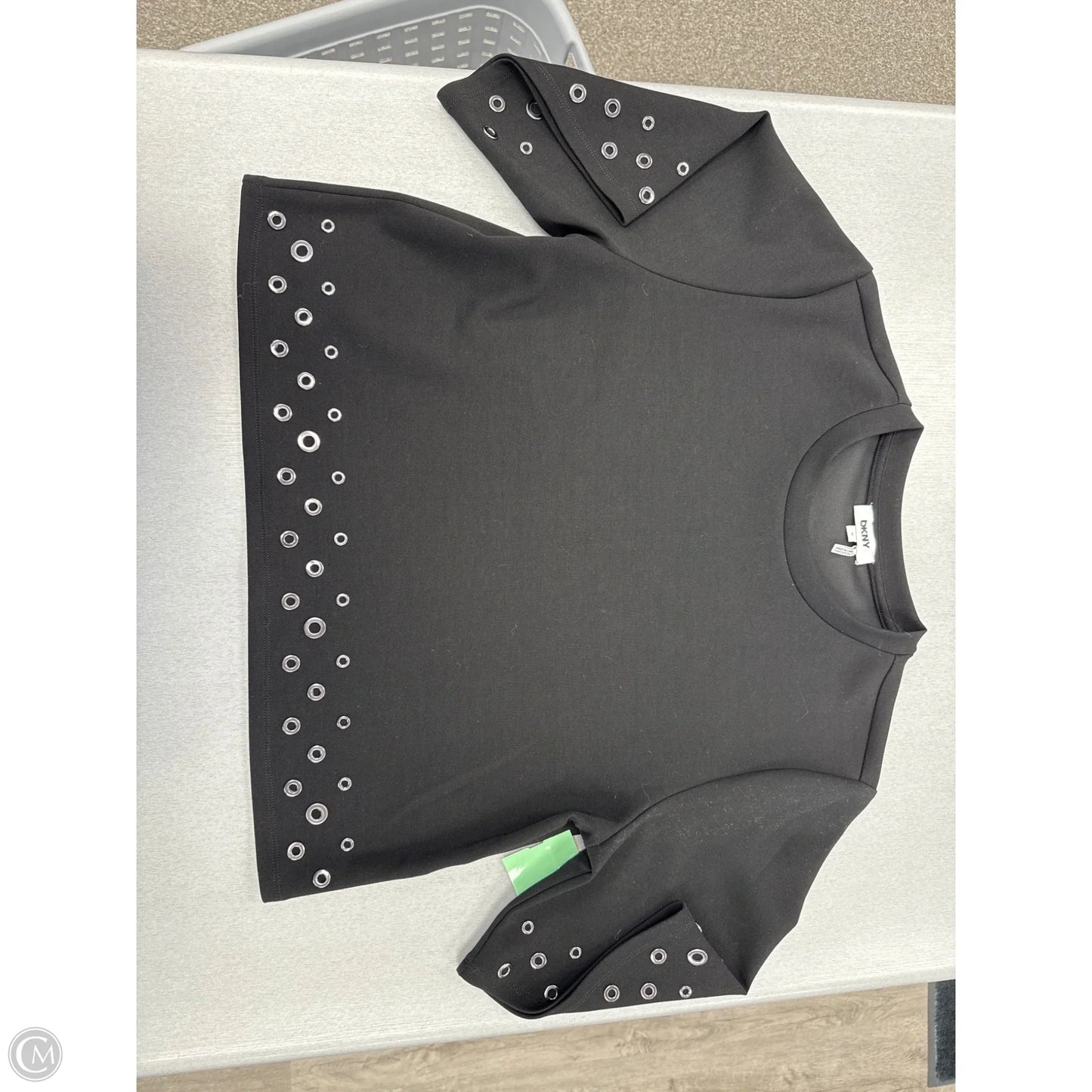 Top Short Sleeve By Dkny In Black & Silver, Size: M