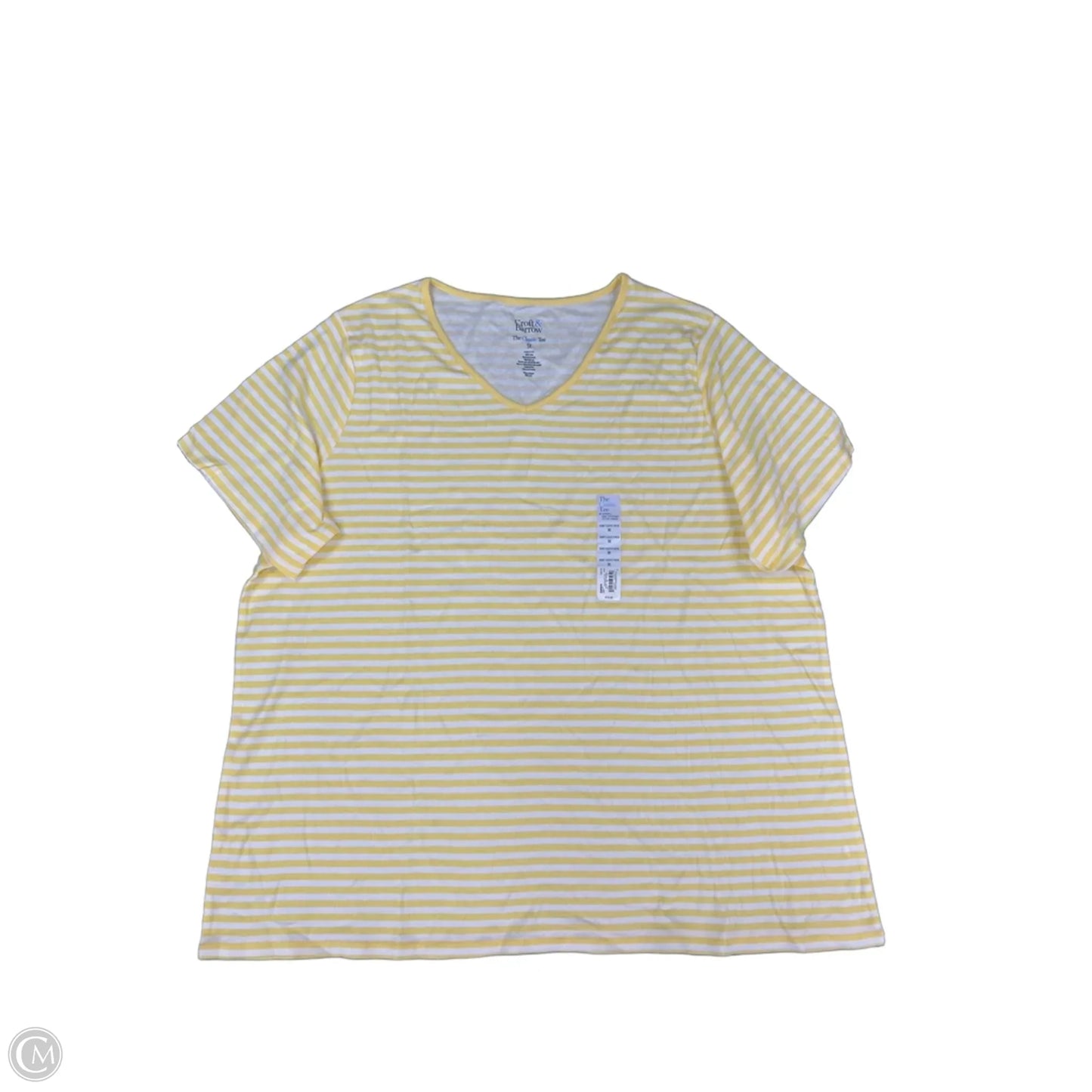 Top Short Sleeve By Croft And Barrow In White & Yellow, Size: 3x