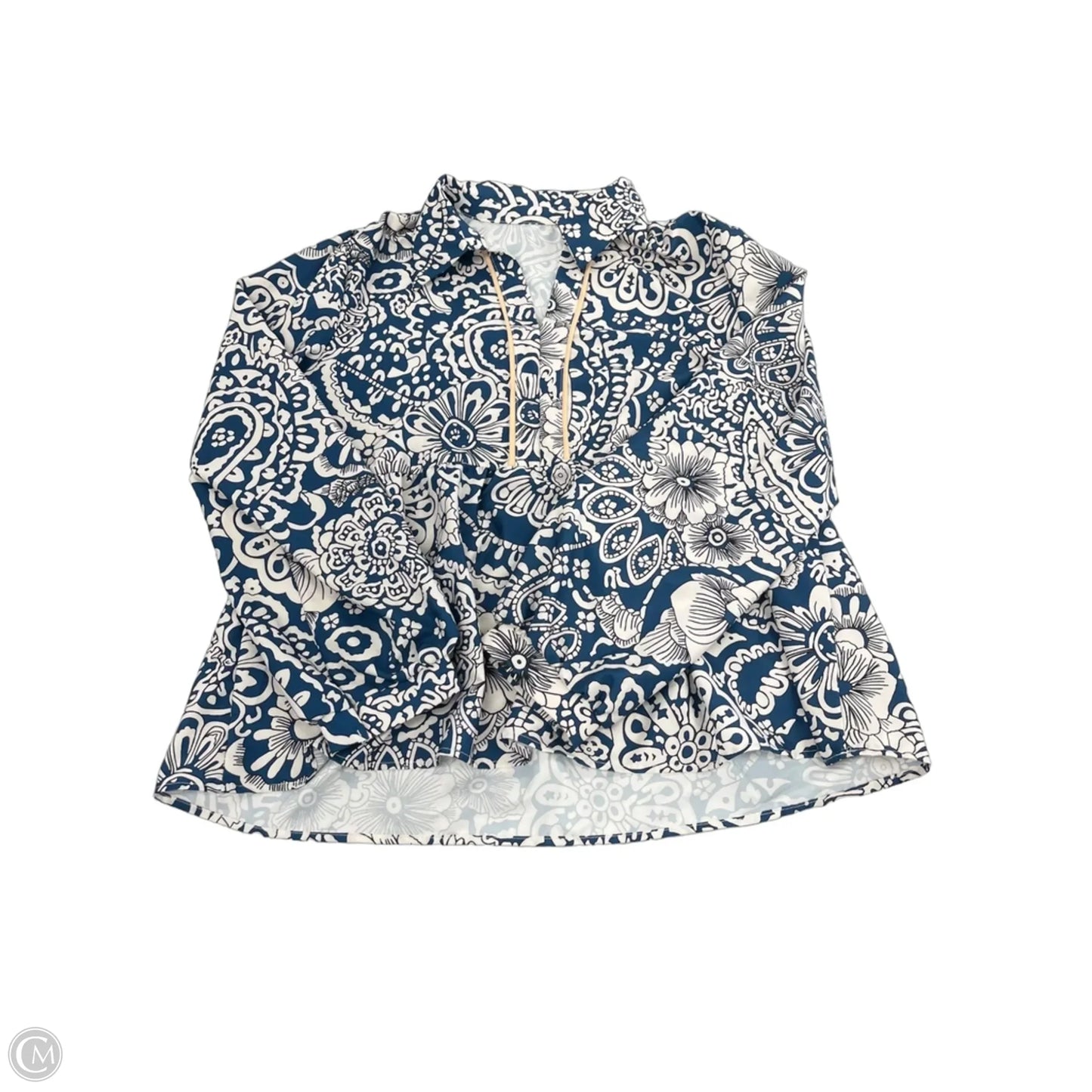 Top Long Sleeve By Cmf In Blue & White, Size: Xl