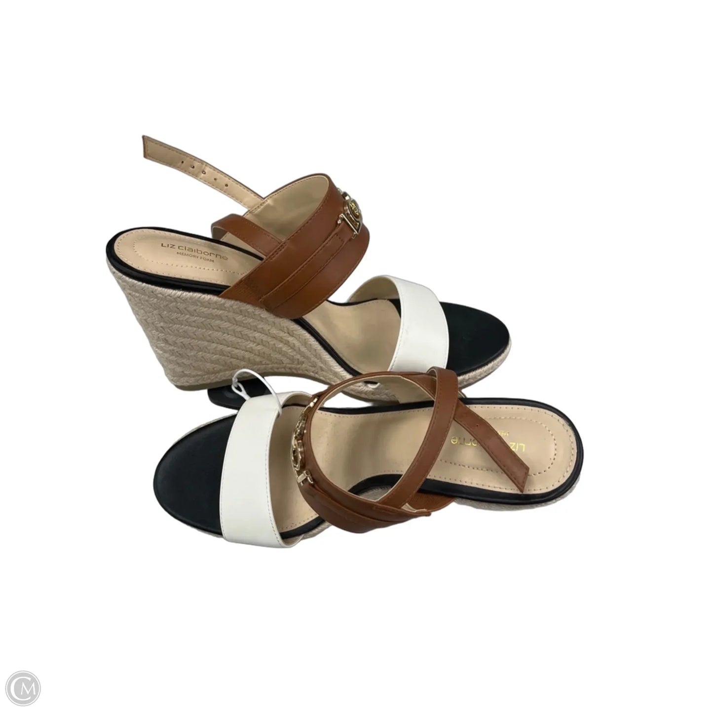 Shoes Heels Wedge By Liz Claiborne In Brown & White, Size: 11