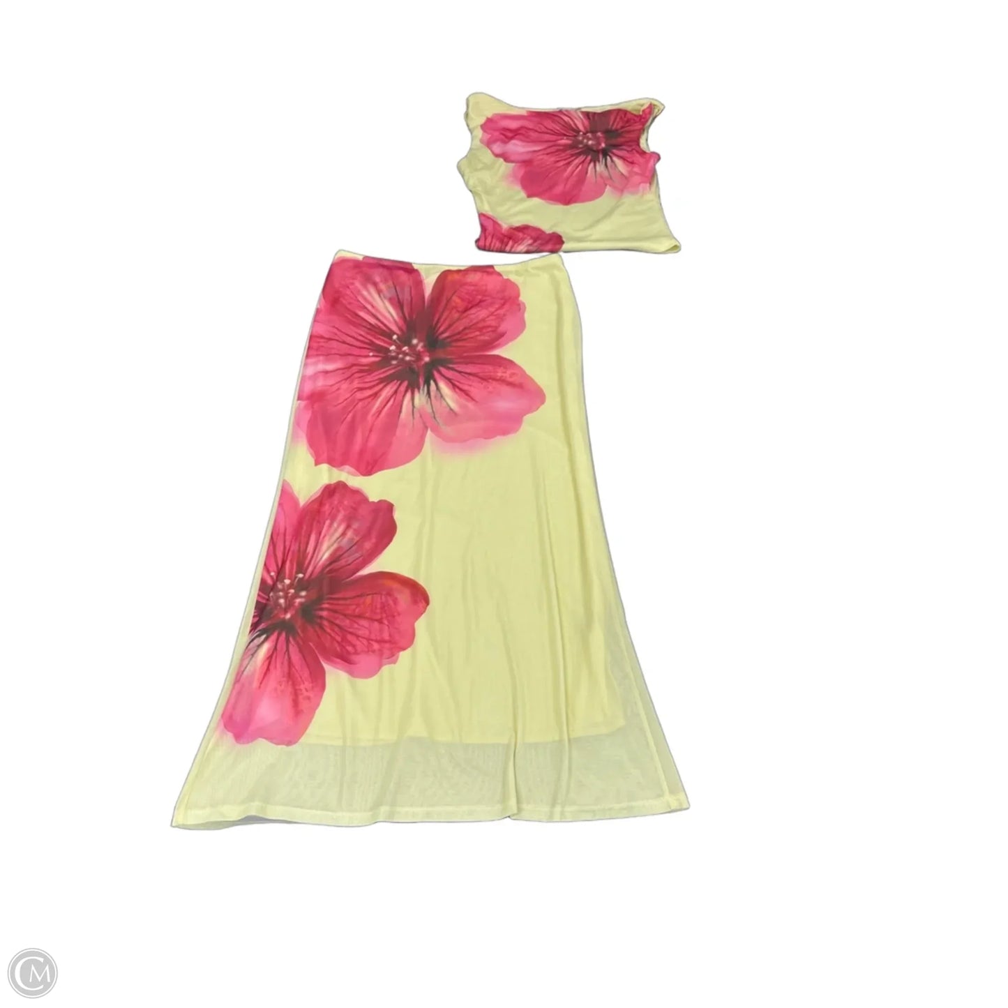 Skirt Suit 2pc By Cmc In Pink & Yellow, Size: L