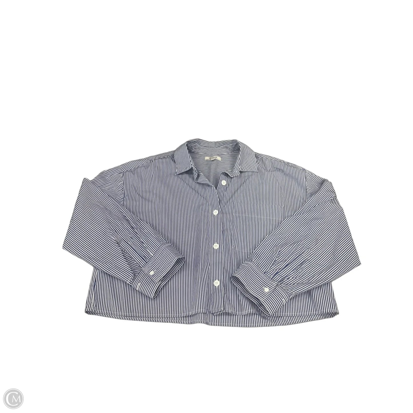 Top Long Sleeve By Madewell In Blue & White, Size: M
