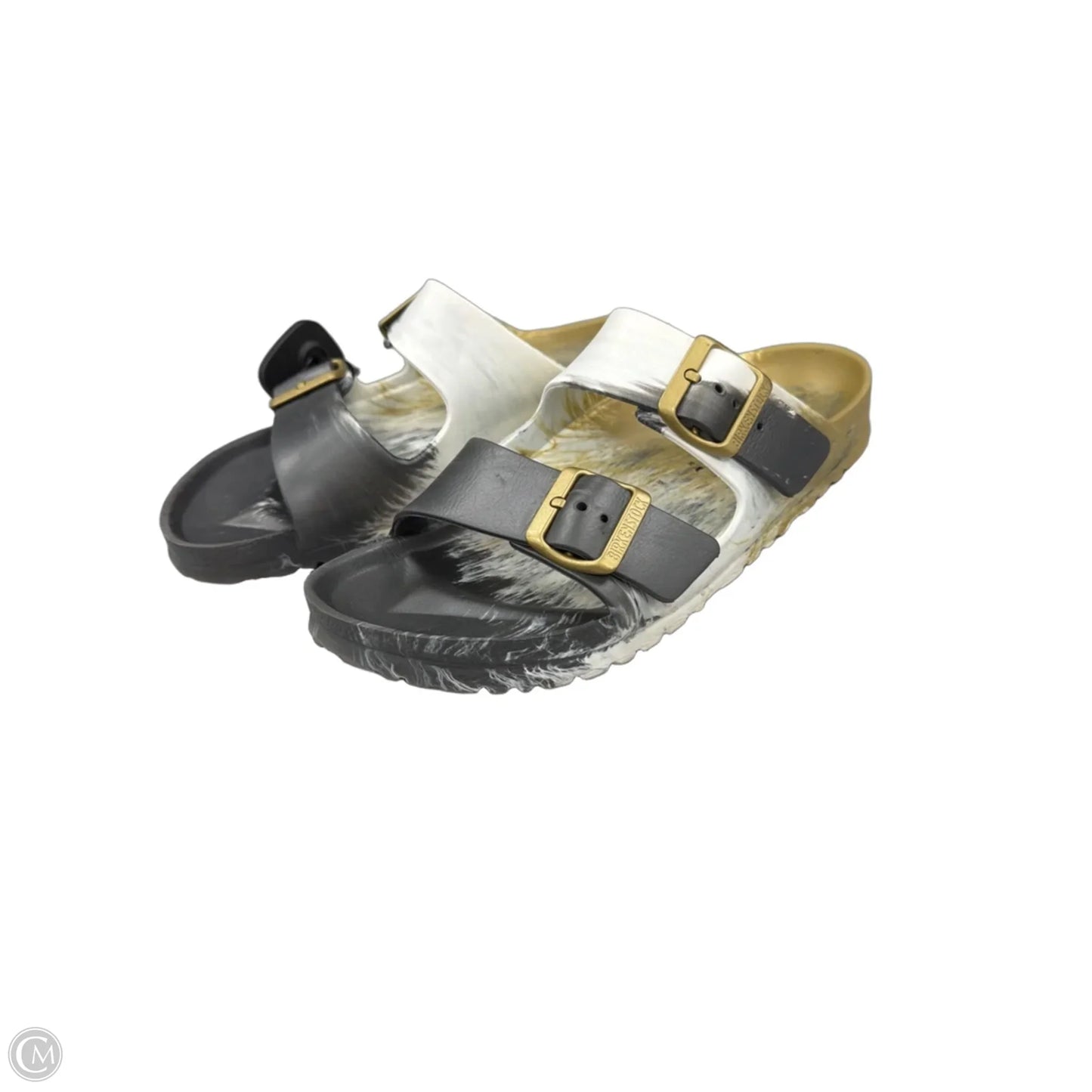 Sandals Flats By Birkenstock In Grey & White, Size: 9.5