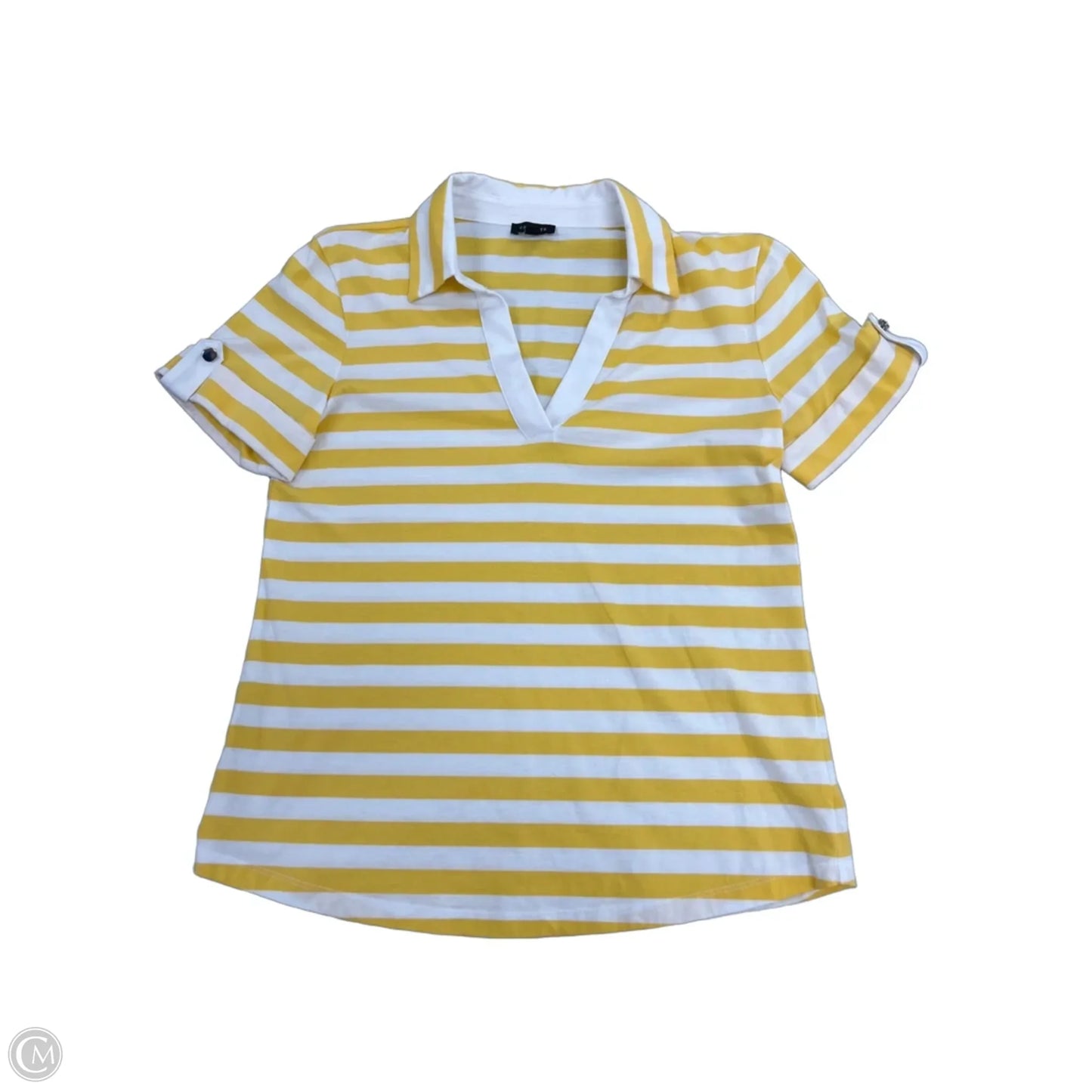Top Short Sleeve By Talbots In White & Yellow, Size: S