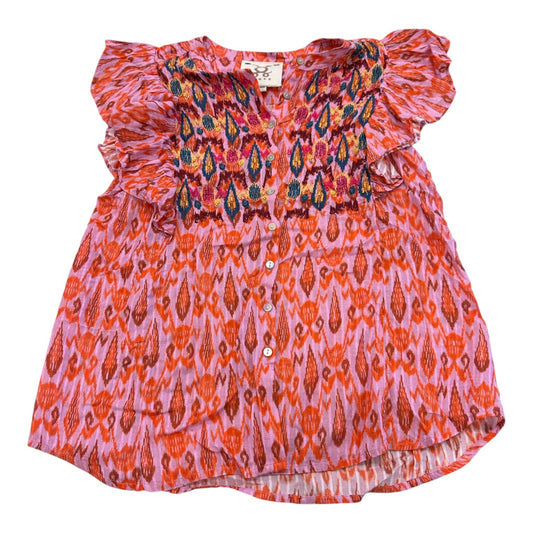 Blouse Ss By Cmb In Orange & Pink, Size:S