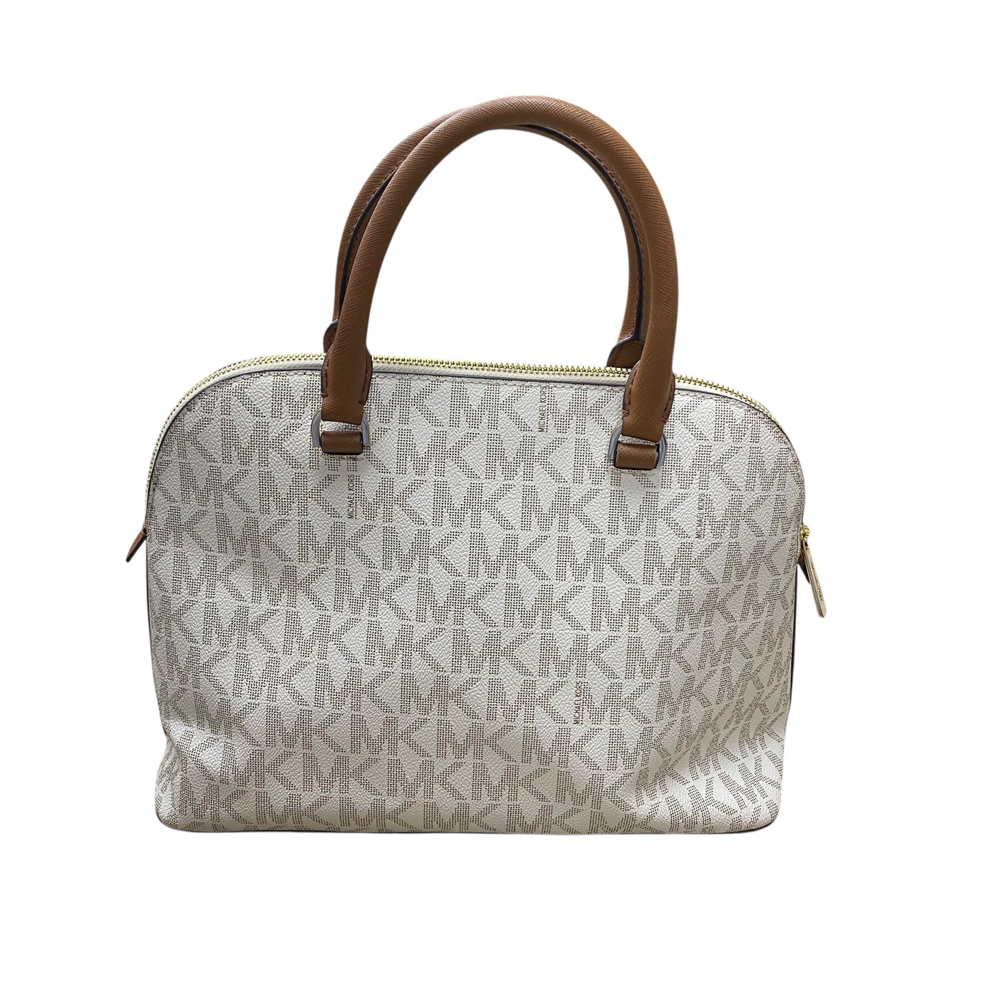 Handbag Designer By Michael Kors In Brown & White, Size:Large