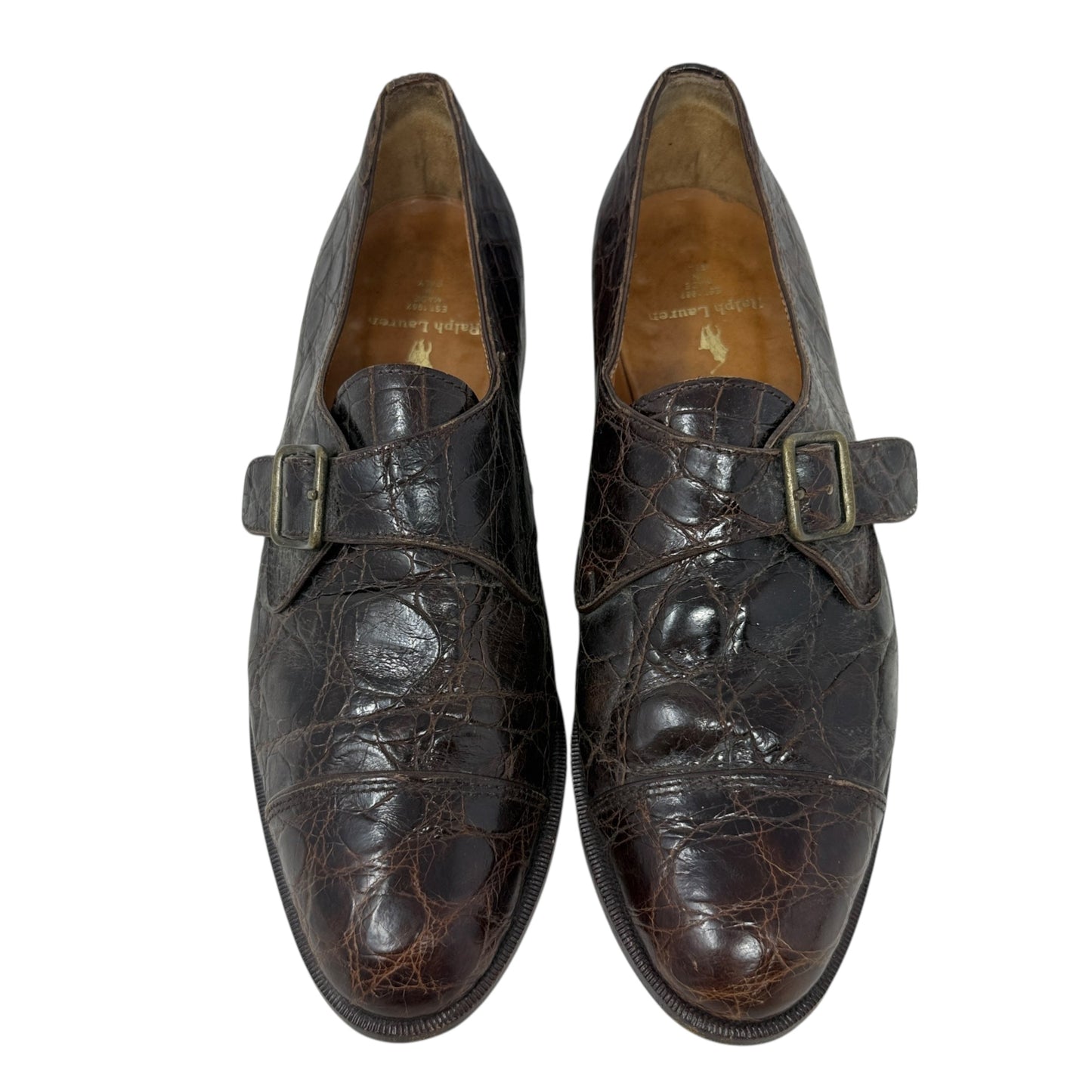 Vintage Alligator Monk-Strap Oxfords By Polo Ralph Lauren In Brown, Size: 8