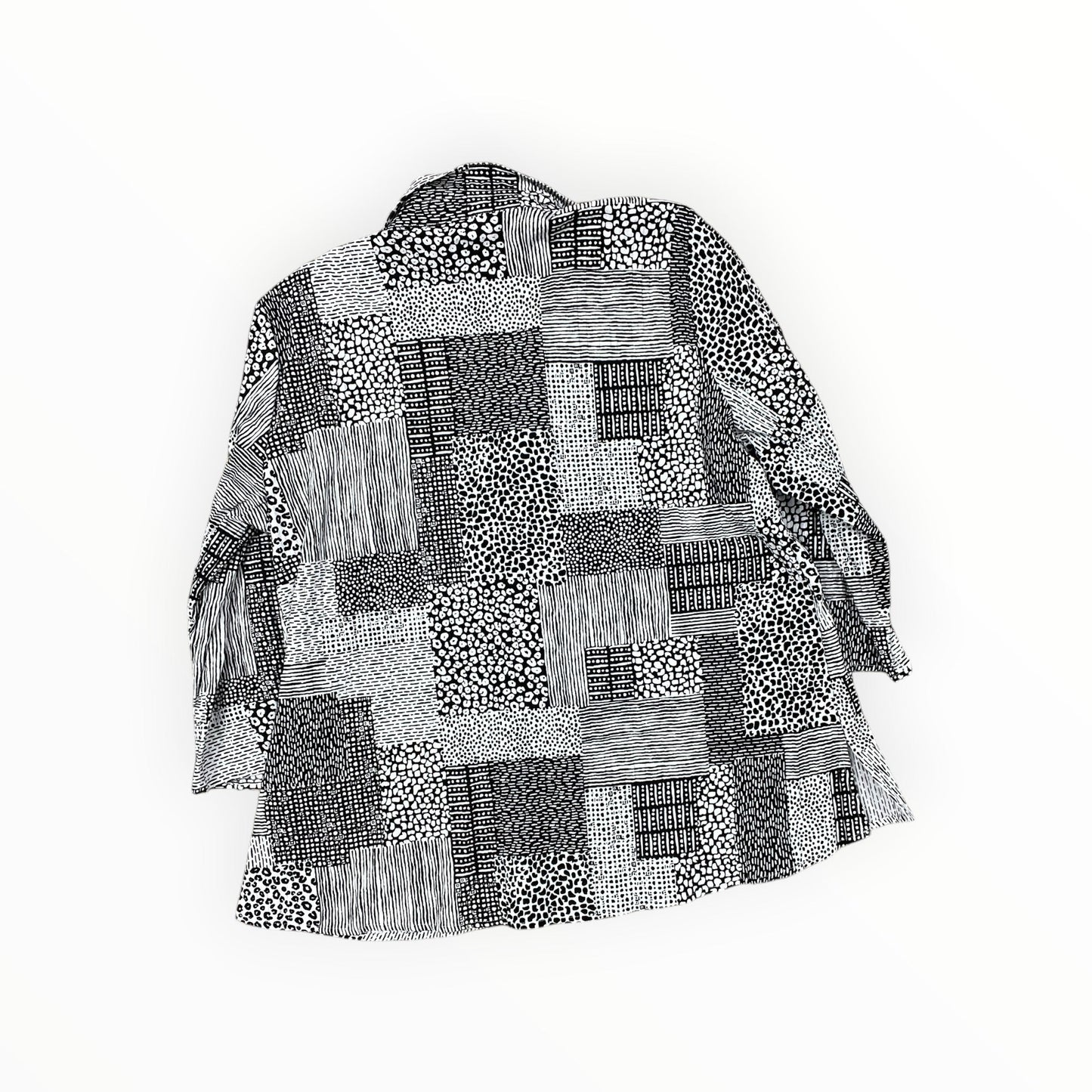 Blouse 3/4 Sleeve By Ali Miles In Black & White, Size:L
