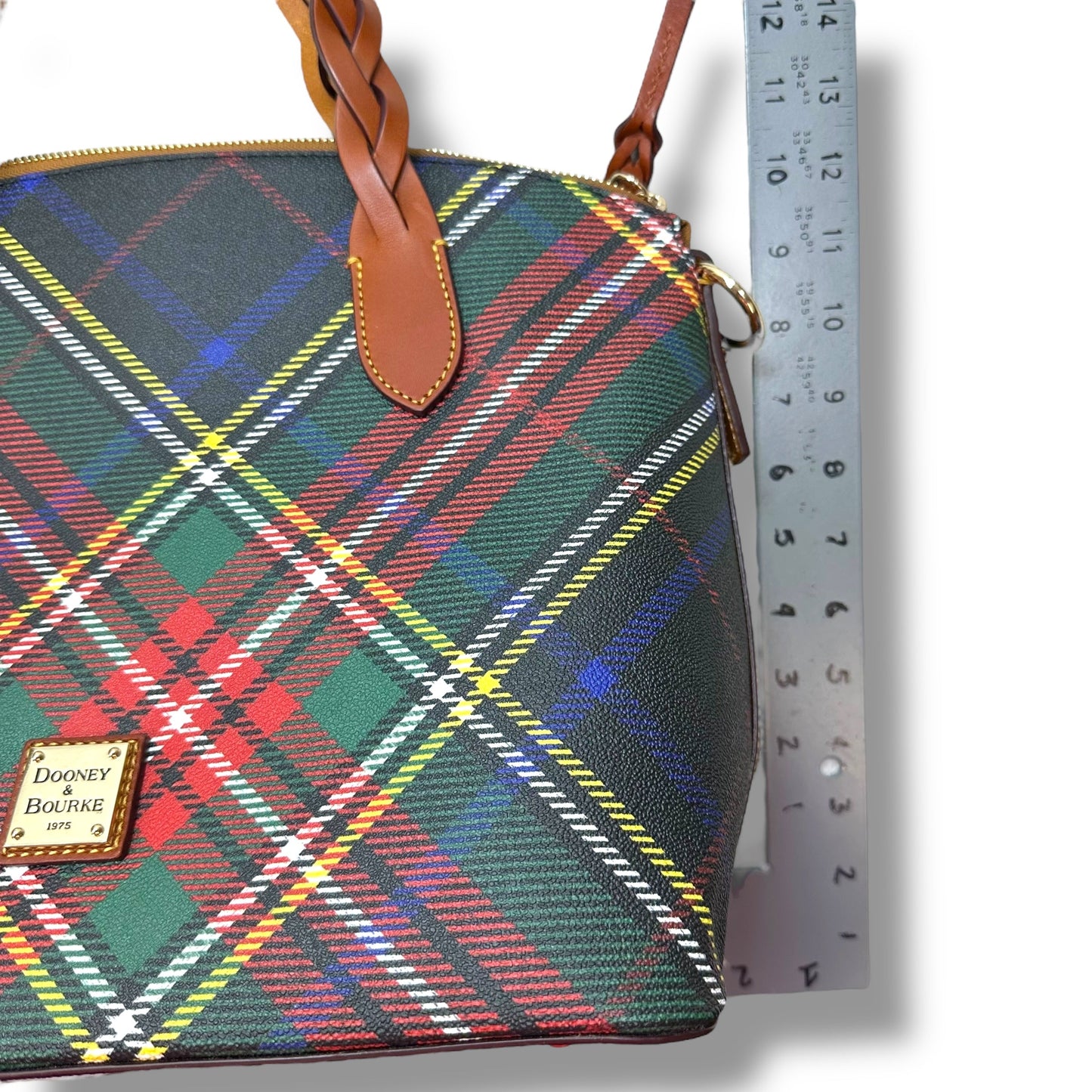 Plaid Handbag Designer By Dooney And Bourke, Size: Large