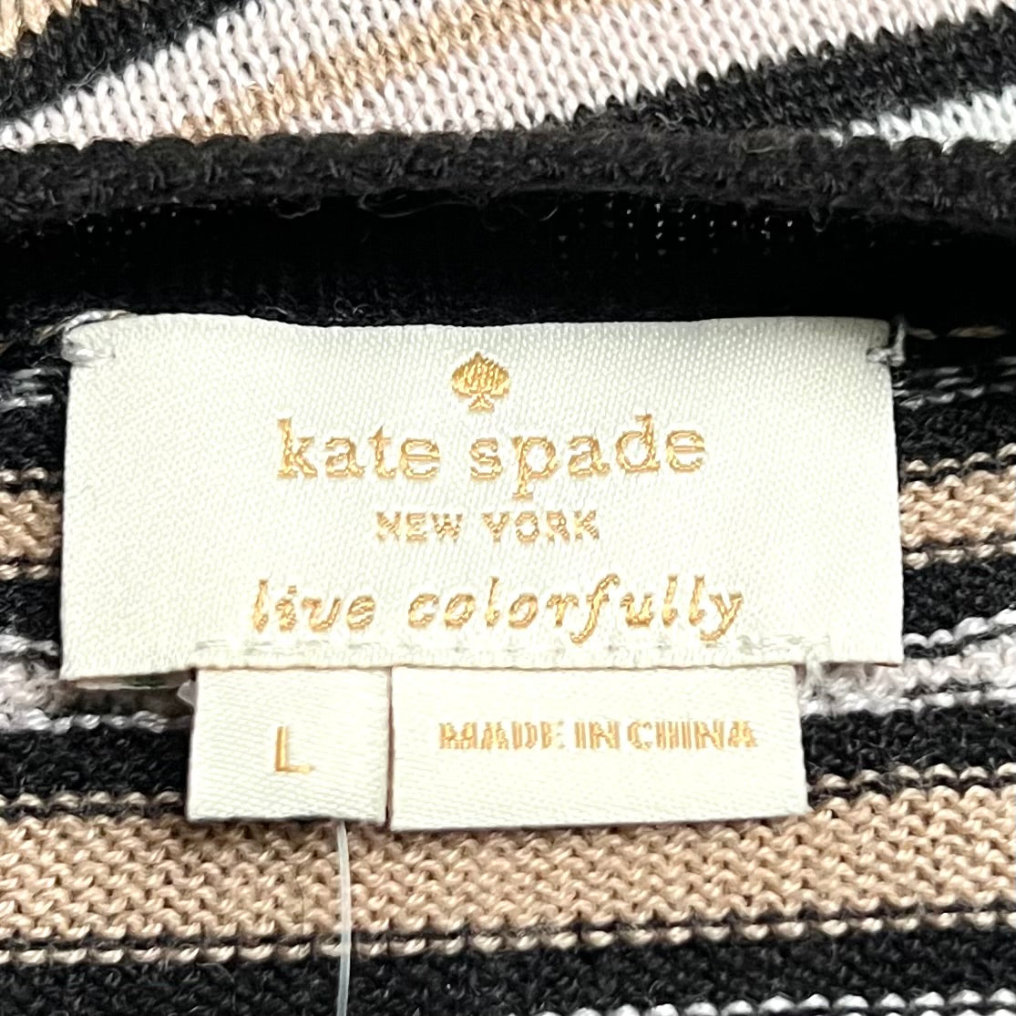 Sweater Cardigan Designer By Kate Spade In Black & Cream, Size: L