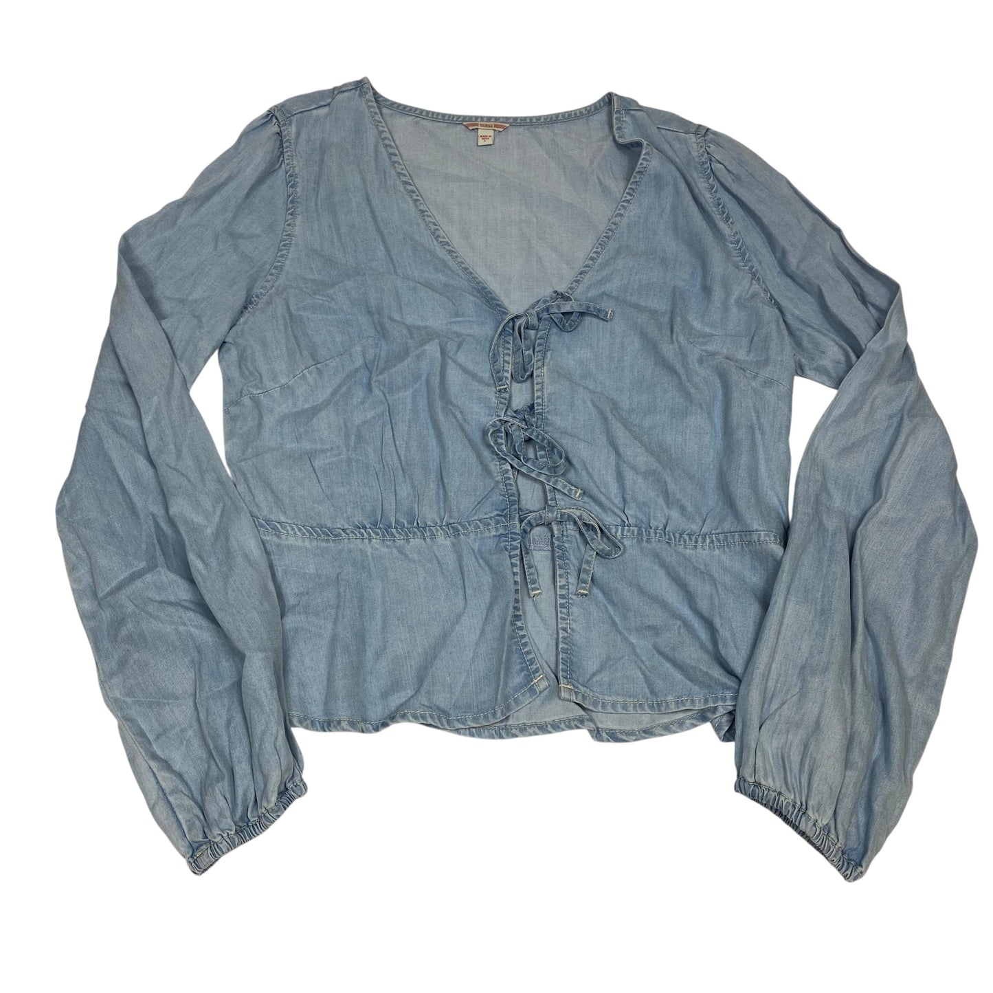 Blouse Ls By Guess In Blue Denim, Size:L