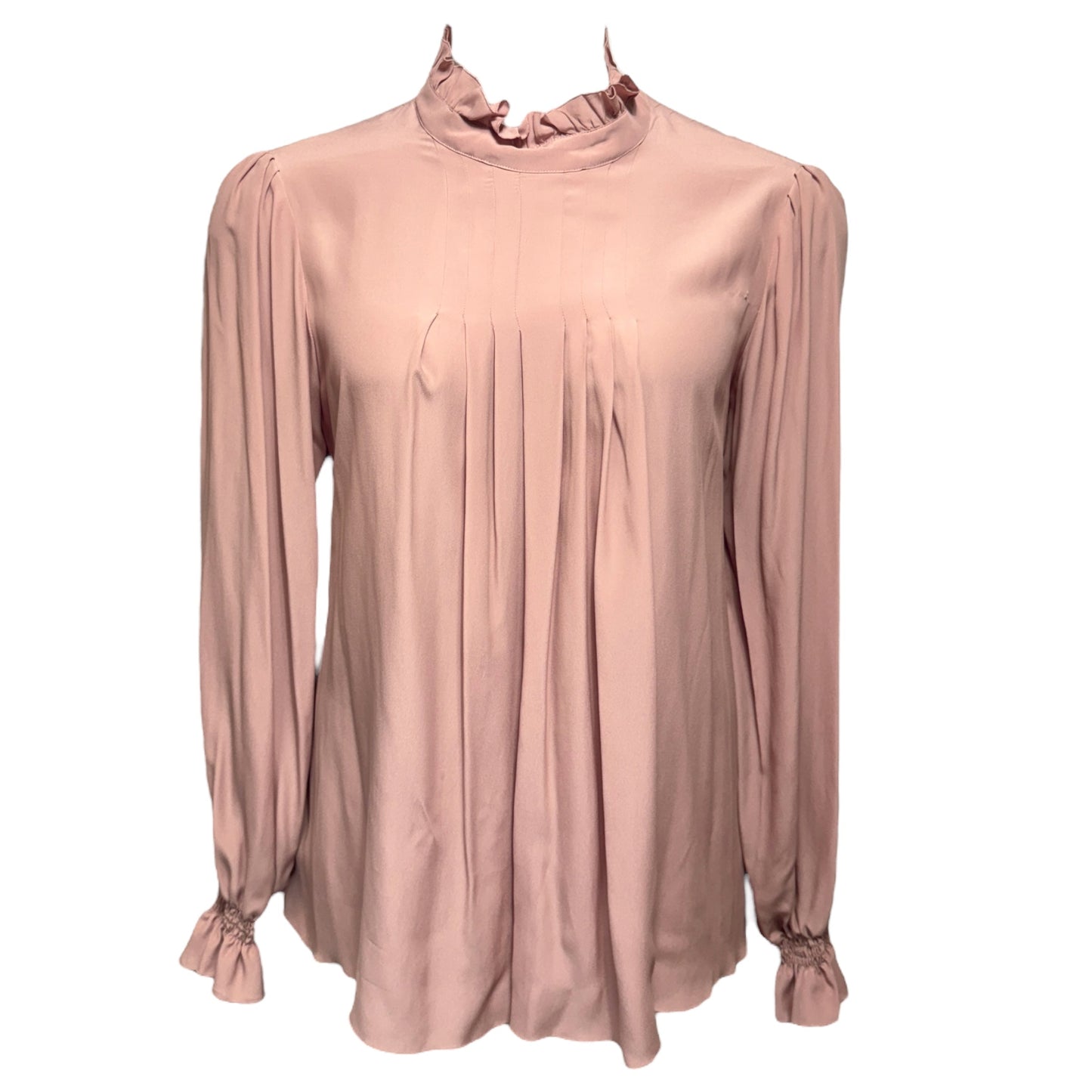 Ruffle Neck Pleated Blouse Designer By See By Chloe In Anemone Pink, Size: US 8/FR 44