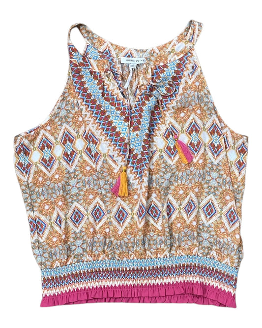 Top Sleeveless By Rose And Olive In Pink & Yellow, Size:Xl
