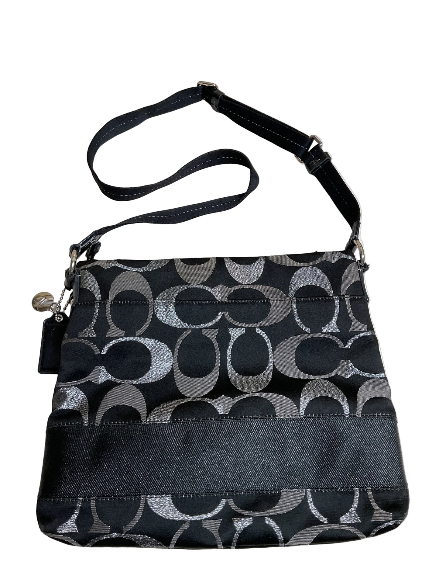 Handbag Designer By Coach In Black & Silver, Size:Medium