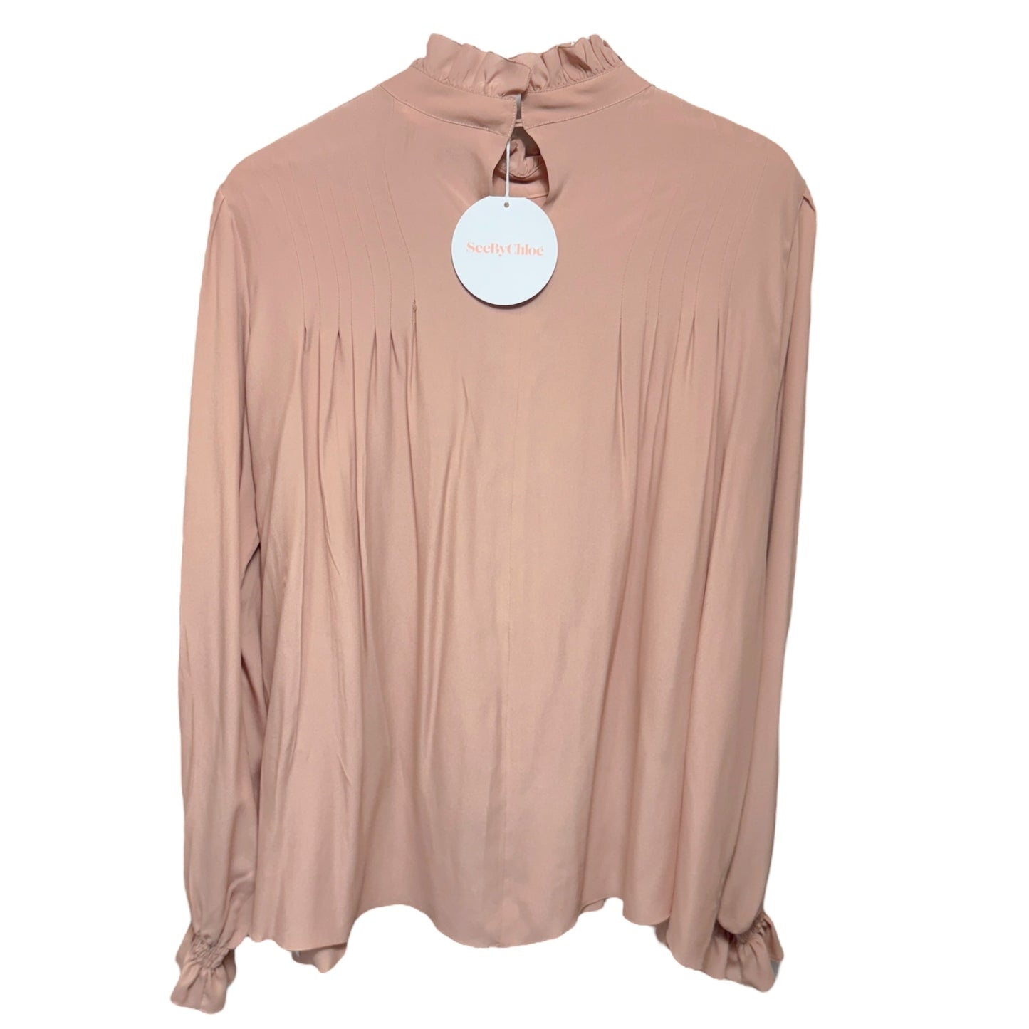 Ruffle Neck Pleated Blouse Designer By See By Chloe In Anemone Pink, Size: US 8/FR 44
