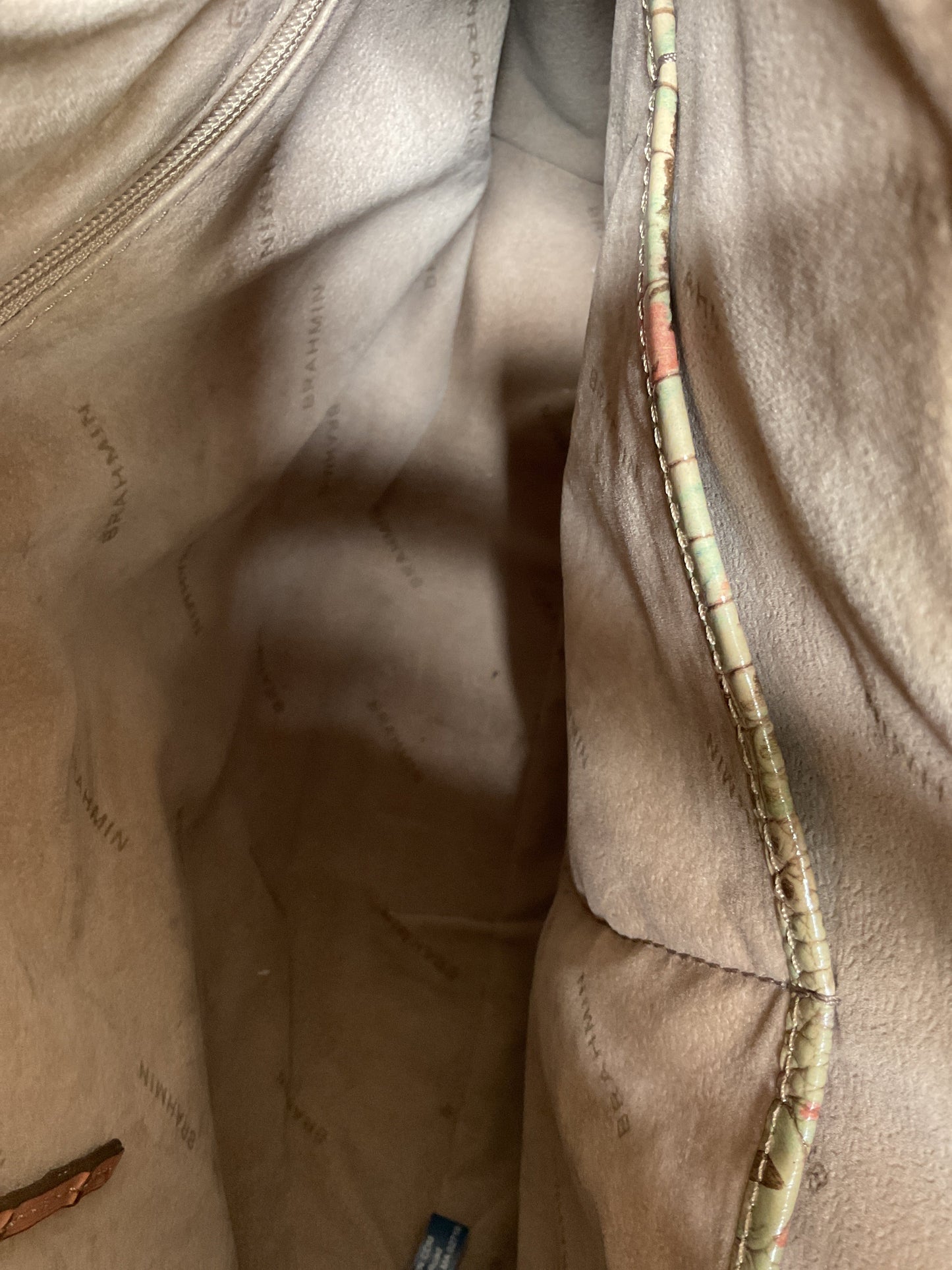 Handbag Designer By Brahmin In Green & Pink, Size:Large