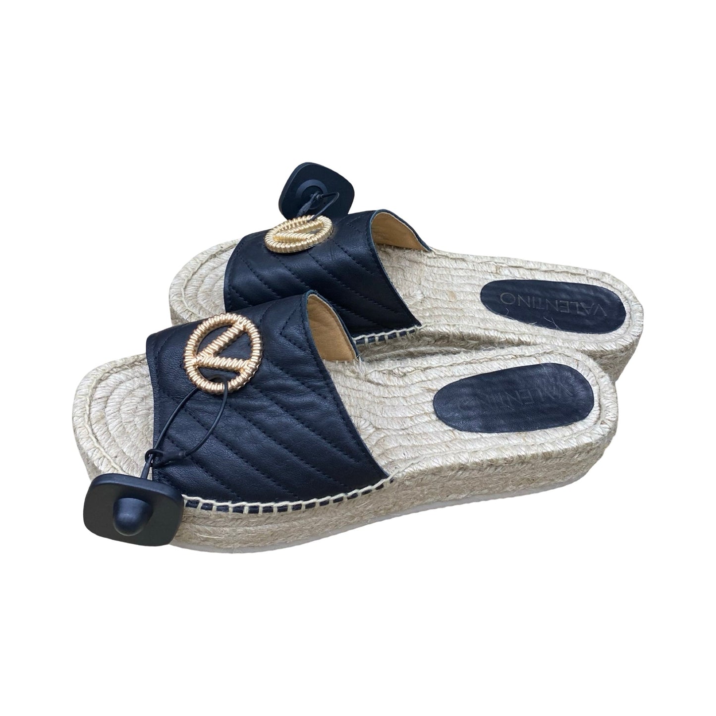 Sandals Designer By Valentino-Mario In Black & Gold, Size:10