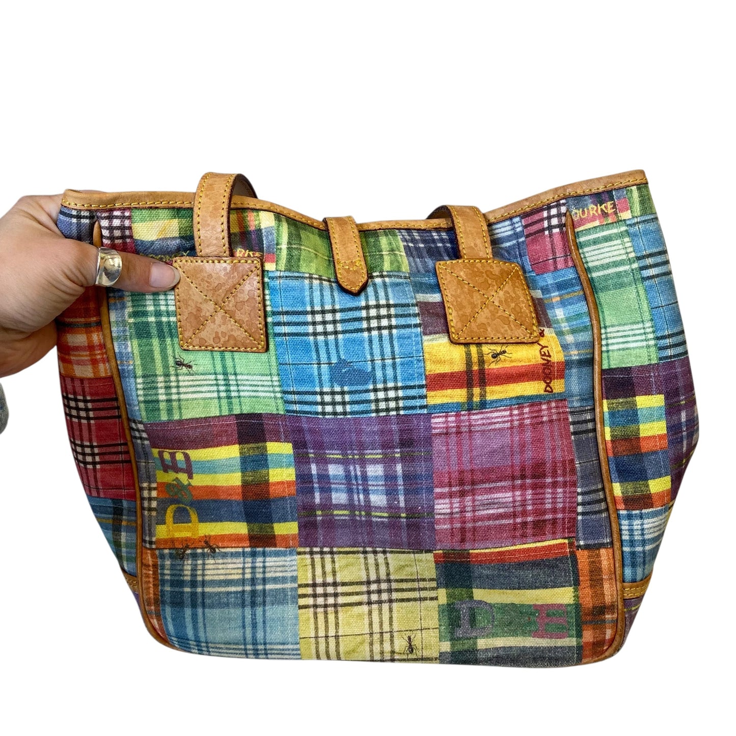 Handbag Designer By Dooney And Bourke In Plaid Pattern, Size:Medium
