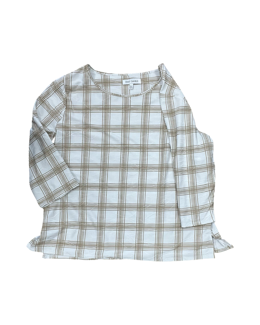 Top 3/4 Sleeve By Emily Daniels In Tan & White, Size:Xl
