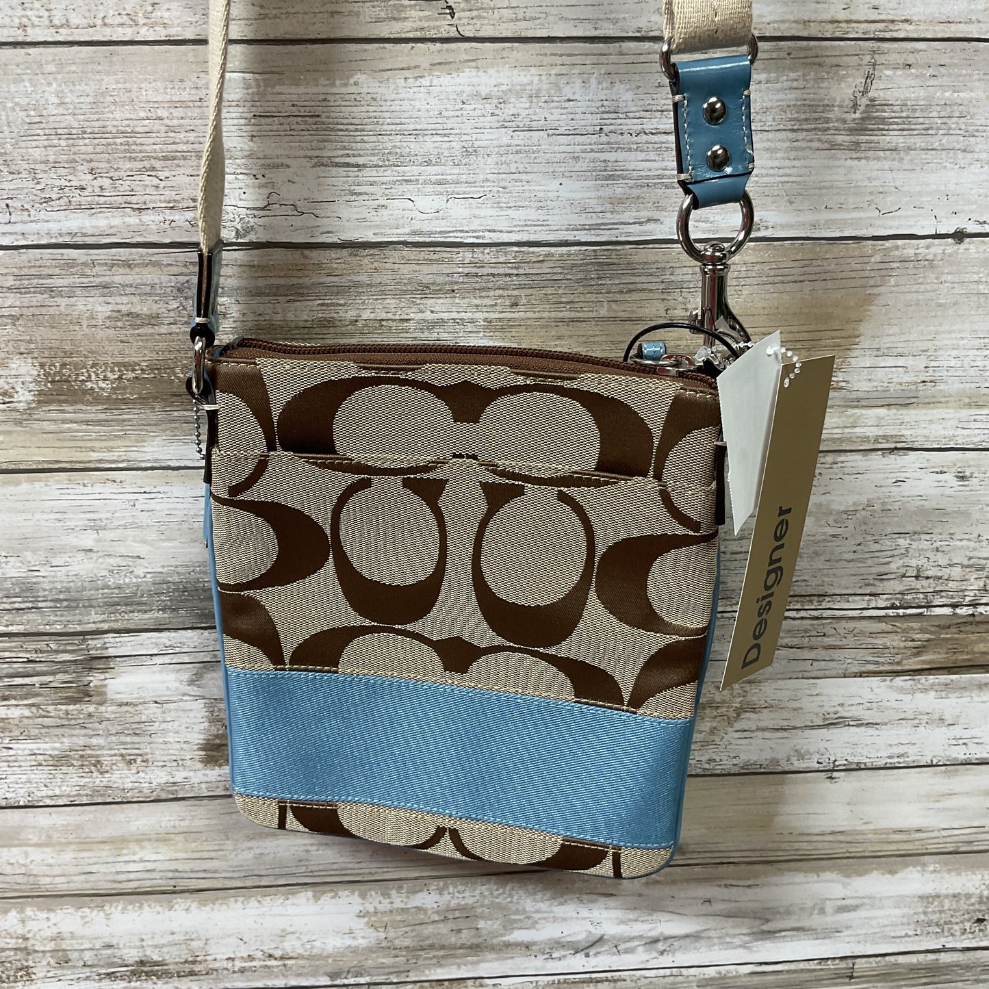 Crossbody Designer By Coach In Blue & Brown, Size:Small