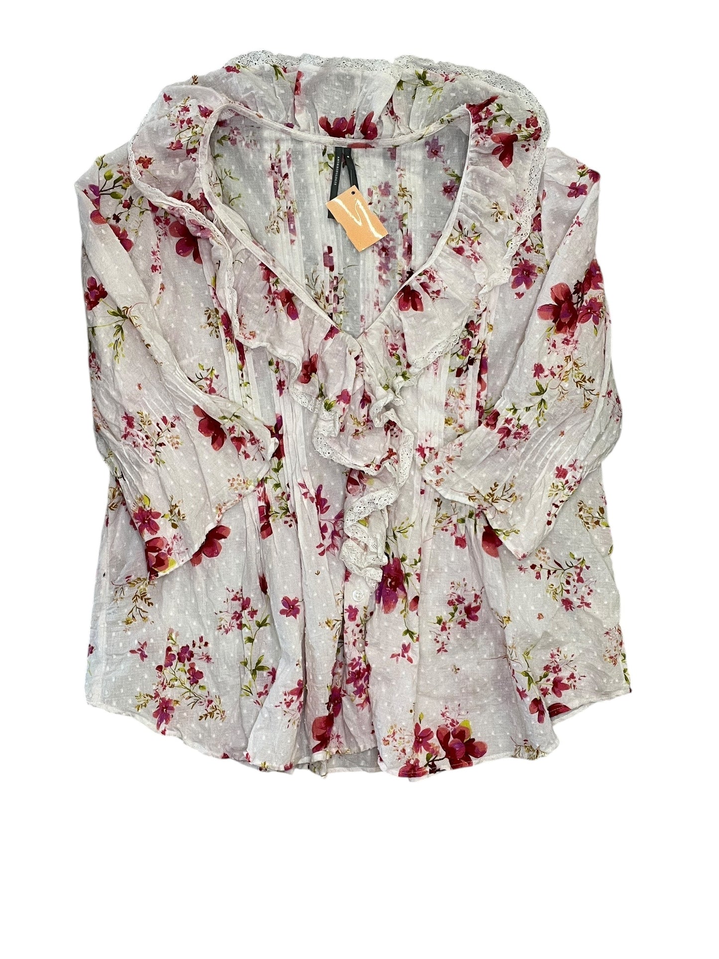 Blouse 3/4 Sleeve By Anthropologie In White, Size:M