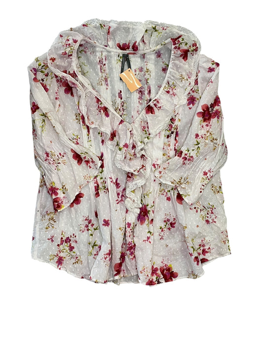 Blouse 3/4 Sleeve By Anthropologie In White, Size:M