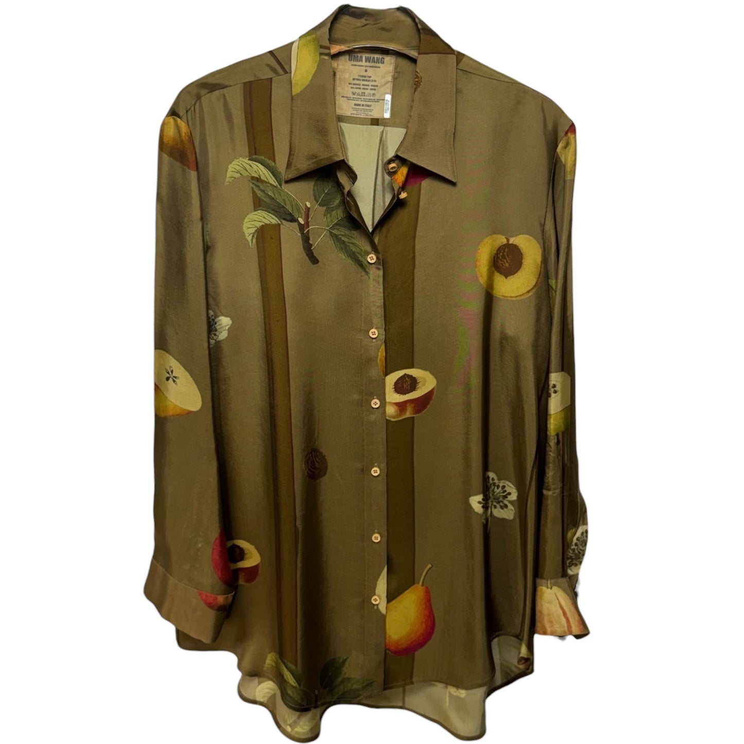 Tyesha Graphic Print Button Down Shirt By Uma Wang In Green, Size: M