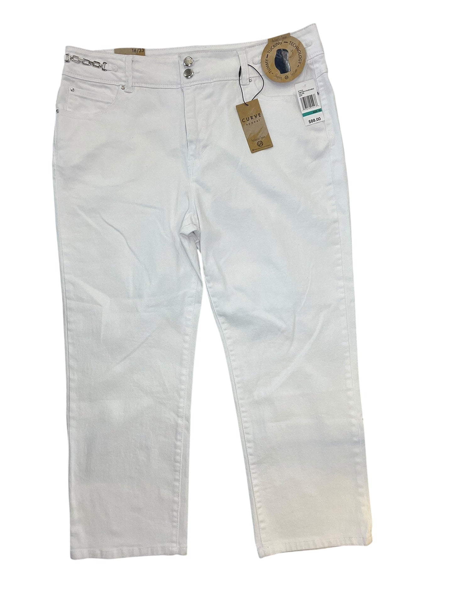 Jeans Cropped By Curve Appeal In White Denim, Size:16