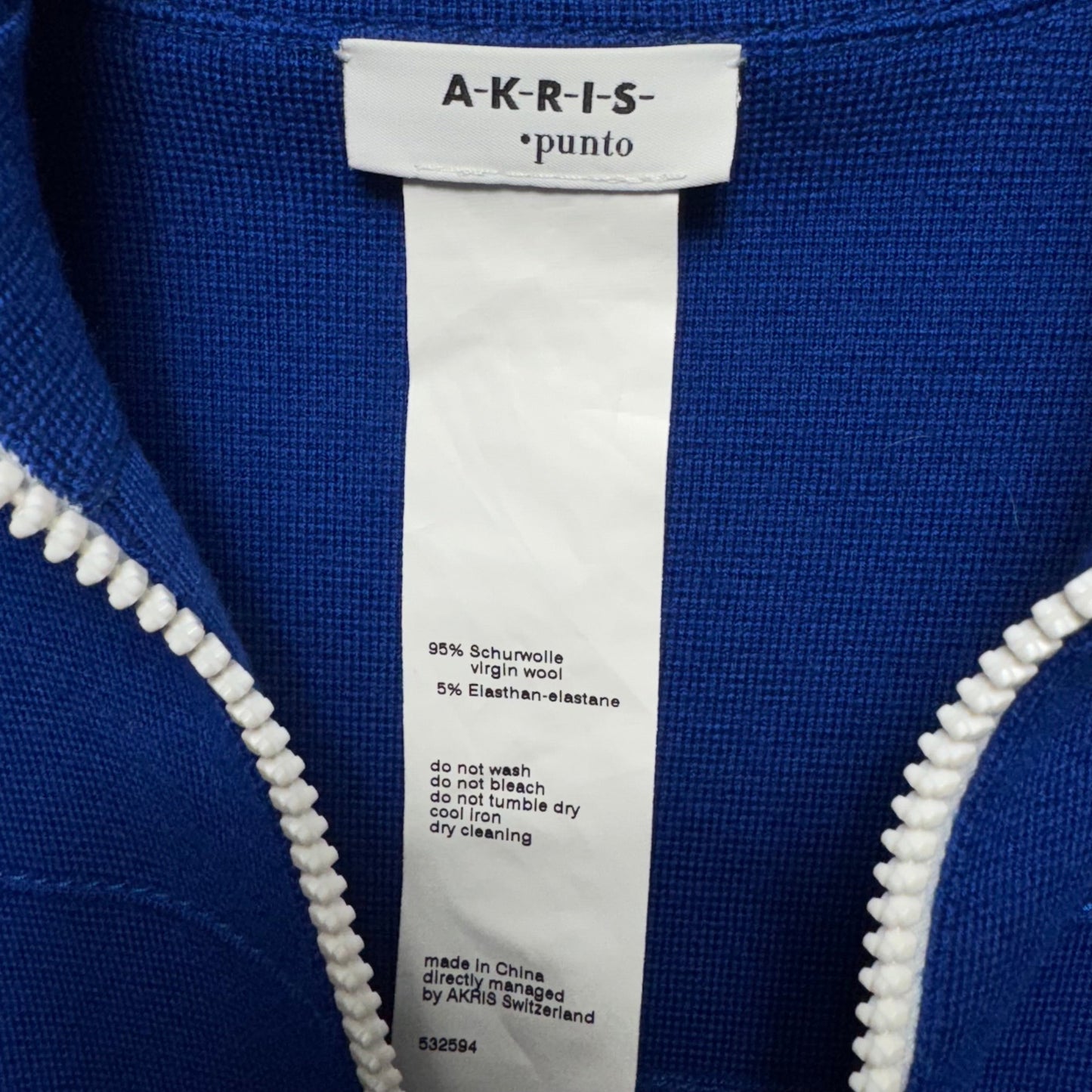 Wool Blend Zip Sweater Cardigan By Akris In Blue, Size: 4