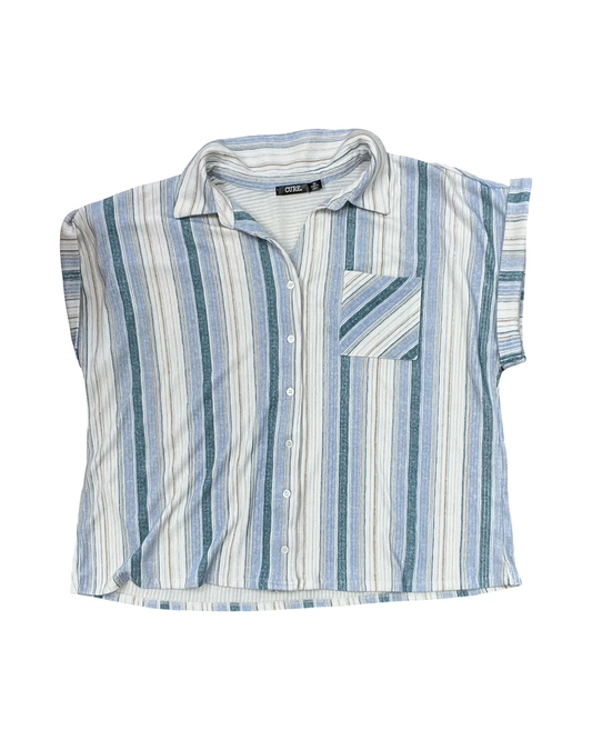 Blouse Sleeveless By Cure In Blue & White, Size:3X