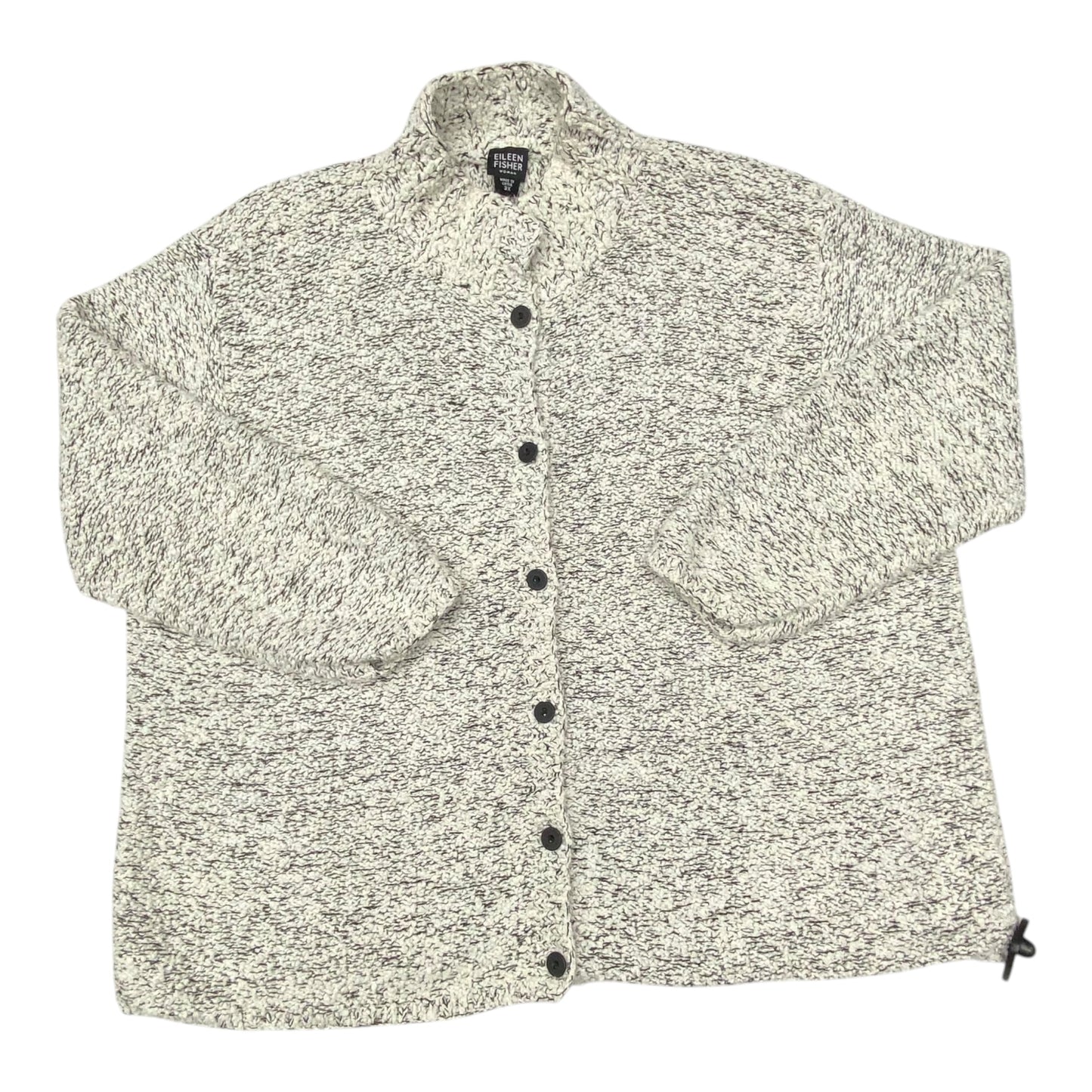 Sweater Cardigan Designer By Eileen Fisher In Grey & White, Size:3X