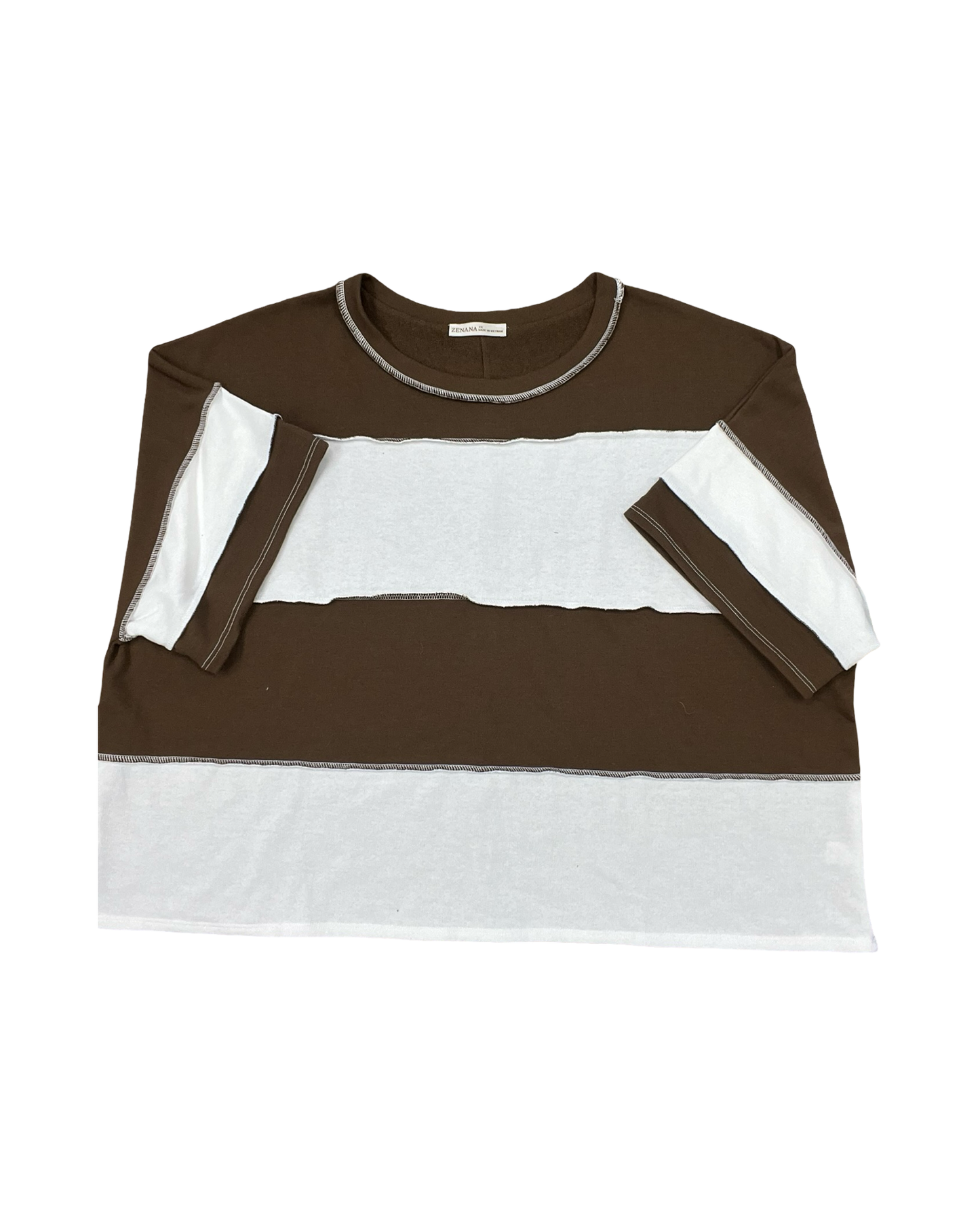 Top Ss By Zenana In Brown & White, Size:3X