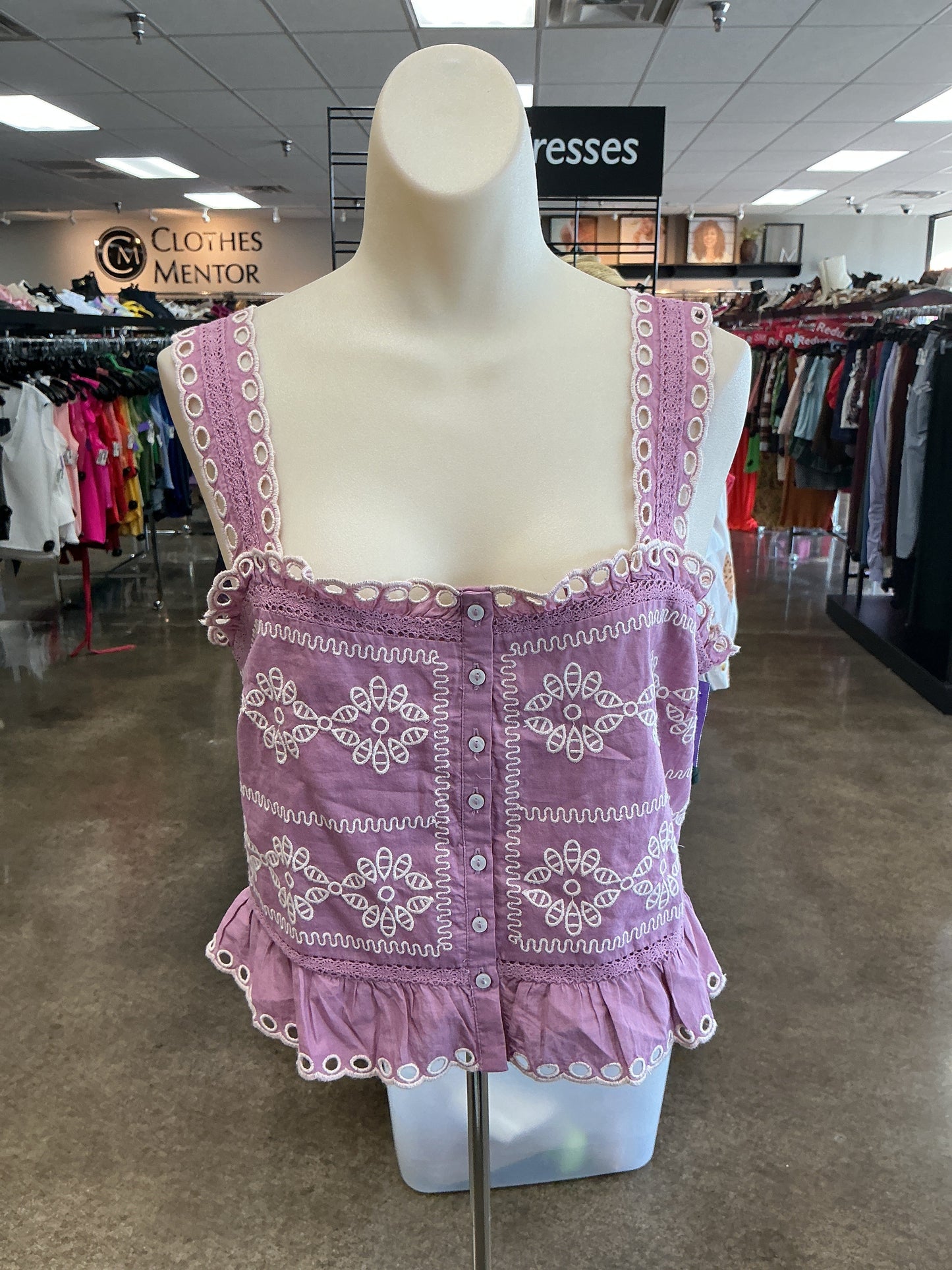 Top Sleeveless By American Eagle In Cream & Purple, Size:L