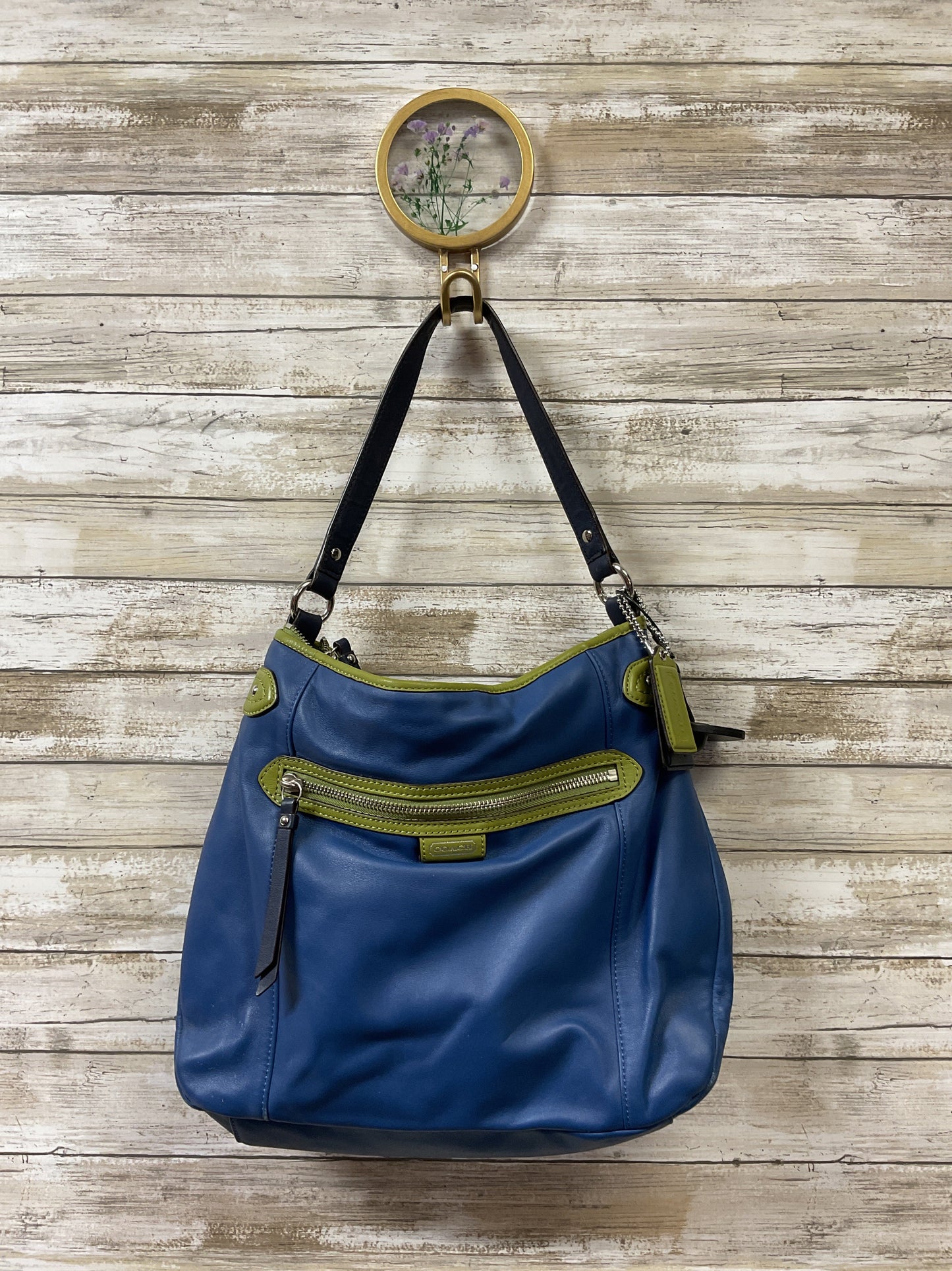 Handbag Designer By Coach In Blue & Green, Size:Medium