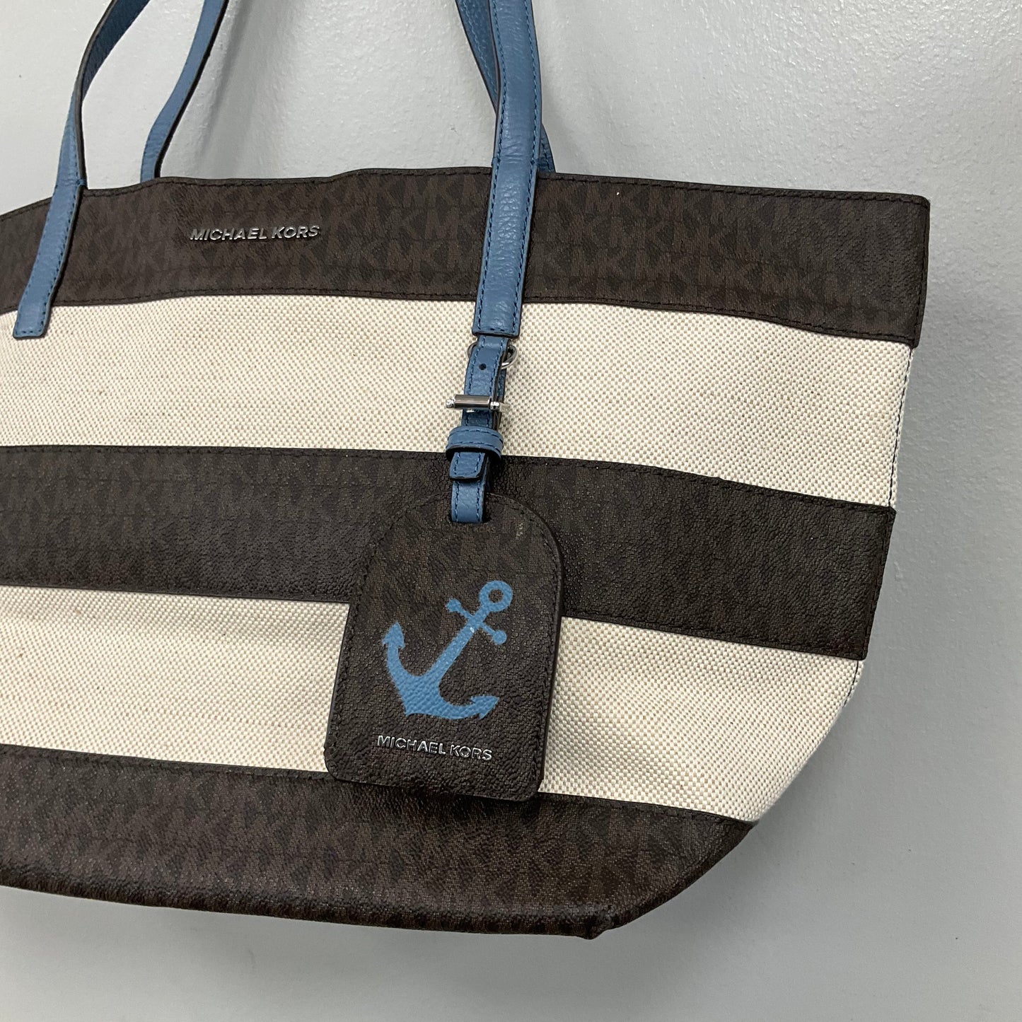 Tote Designer By Michael Kors In Striped Pattern, Size:Large