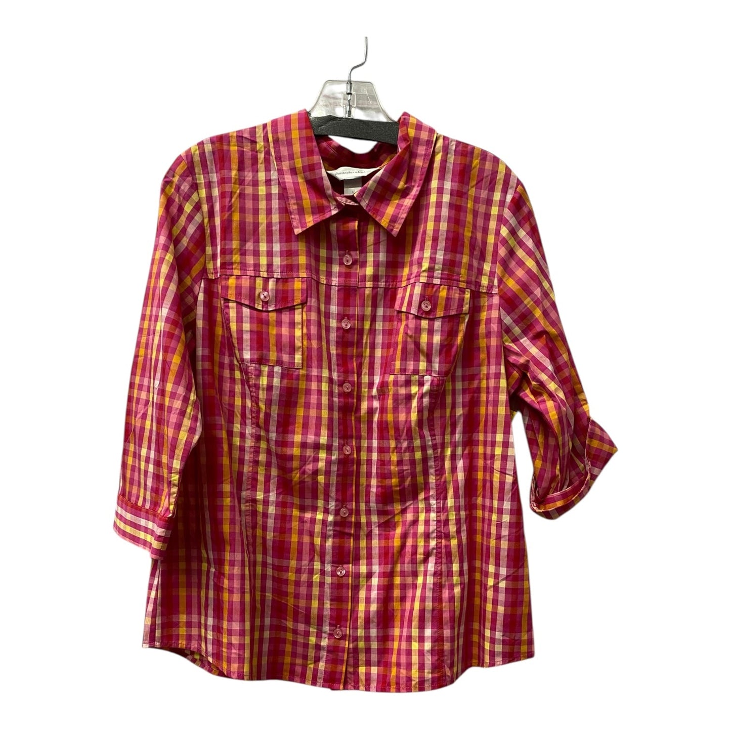Blouse 3/4 Sleeve By Christopher And Banks In Pink & Yellow, Size:L