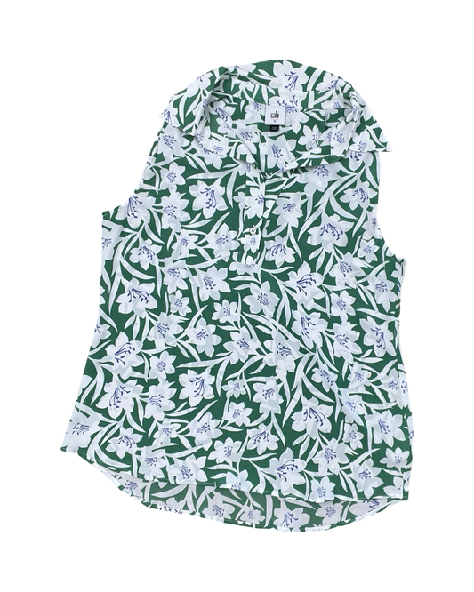 Top Sleeveless By Cabi In Green & White, Size:M