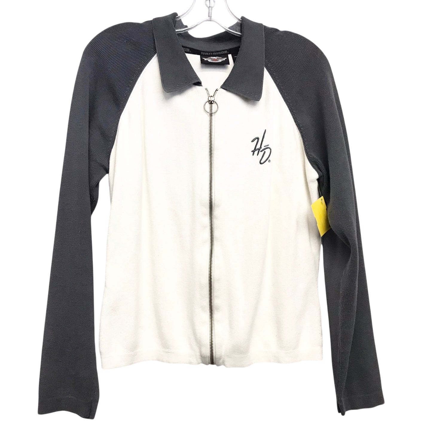 Sweater Cardigan By Harley Davidson In Cream & Grey, Size:L