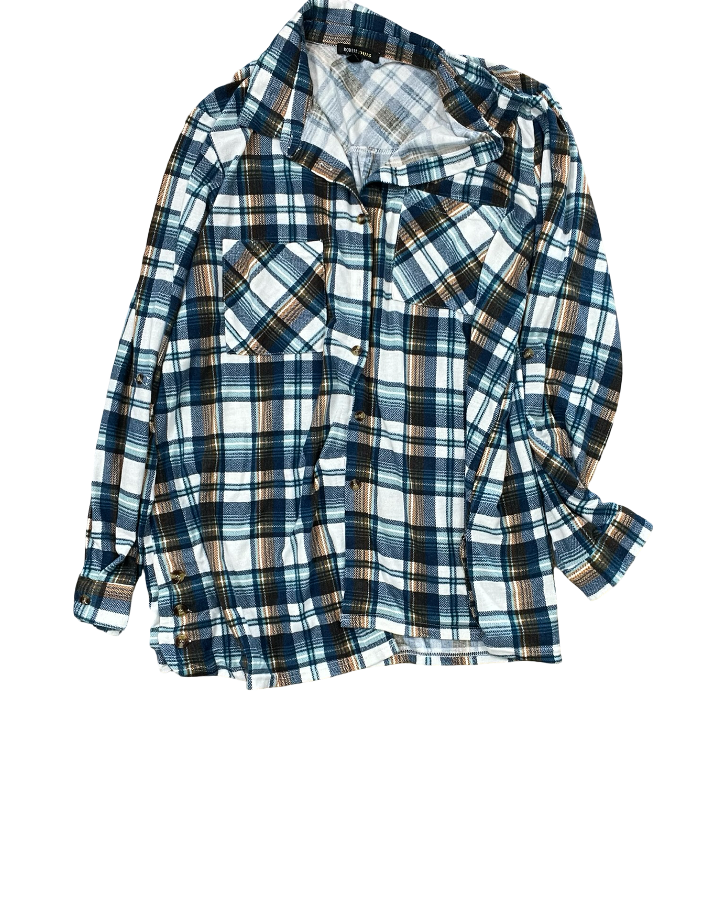 Blouse Ls By Robert Louis In Blue & White, Size:2X