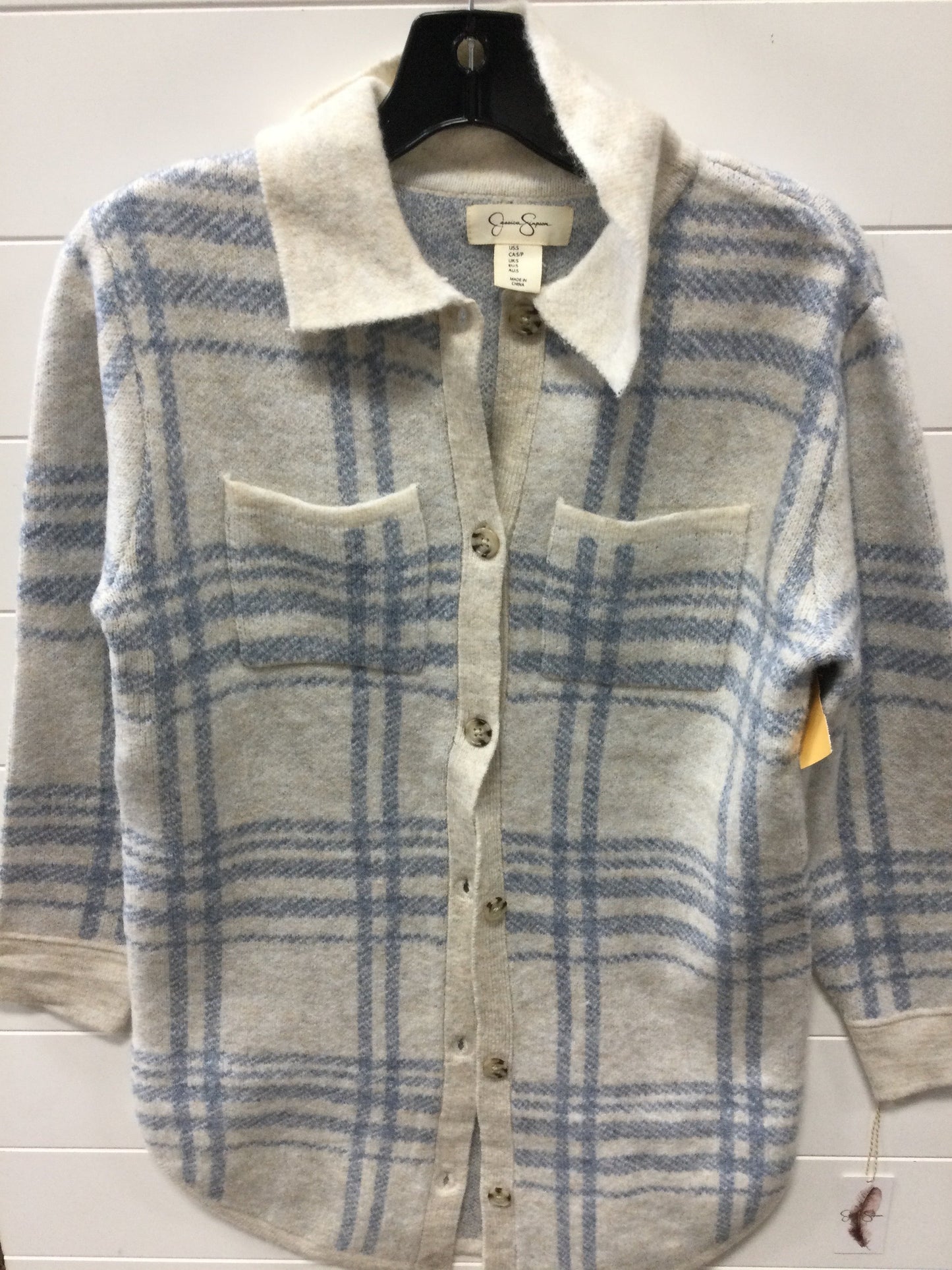 Sweater Cardigan By Jessica Simpson In Blue & White, Size:Sp