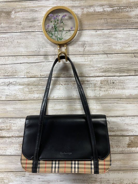 Handbag Luxury Designer By Burberry In Black & Tan, Size:Small