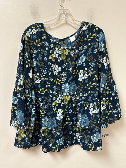 Top 3/4 Sleeve By Time And Tru In Floral Print, Size:2X