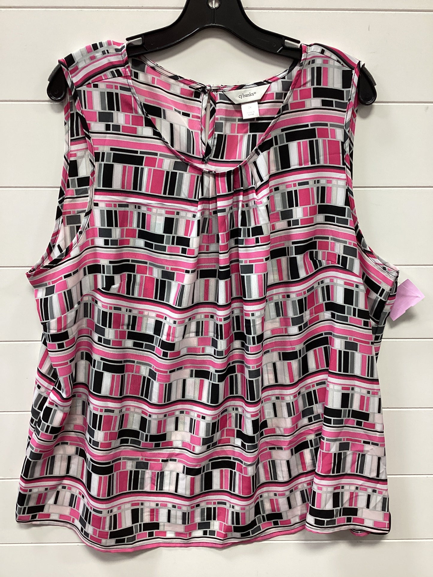 Top Sleeveless By Cj Banks In Pink & White, Size:2X
